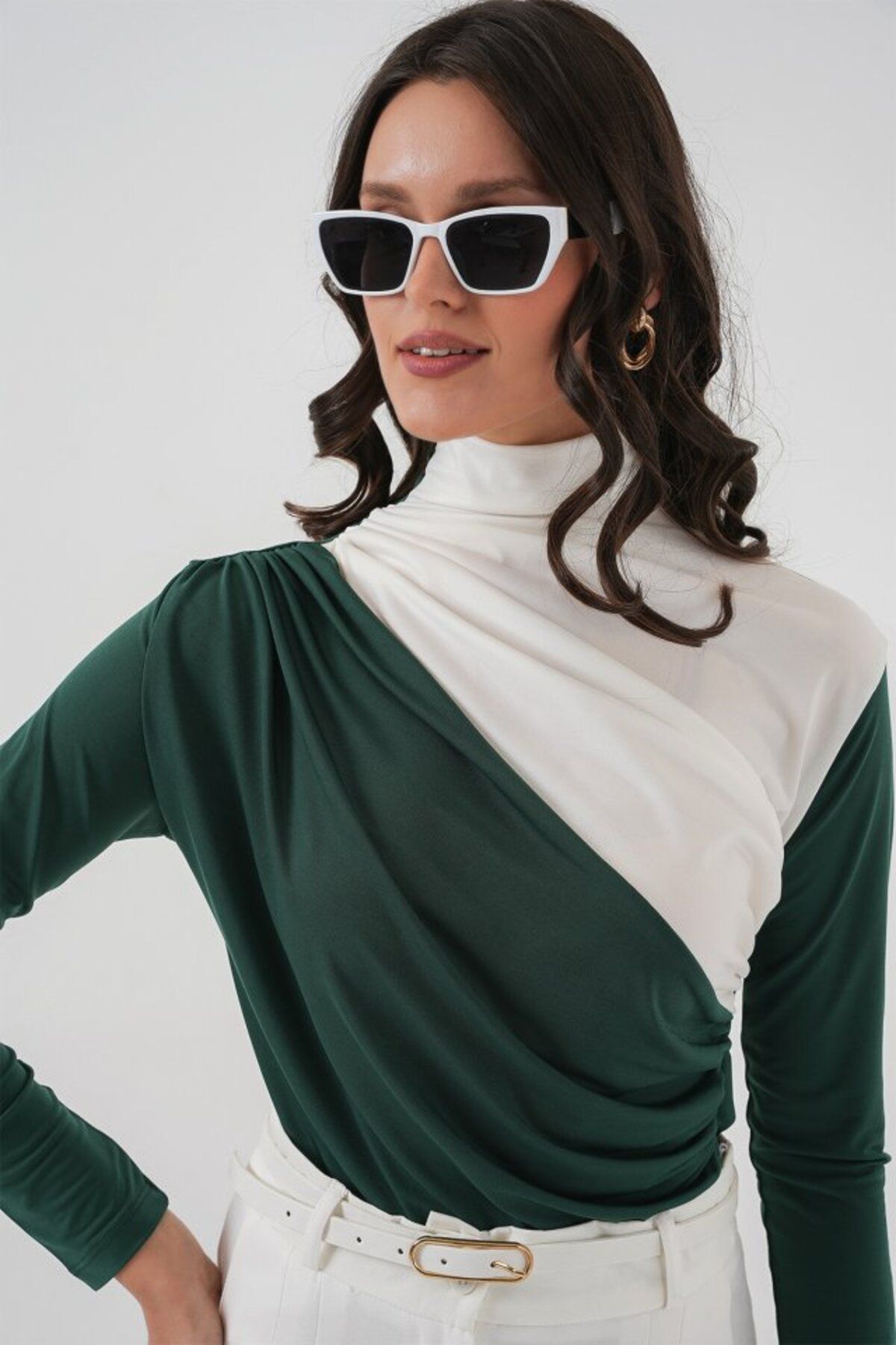 Kokosh moda 940 Büzgü Detaylı Sandy Bluz - Zümrüt Yeşili