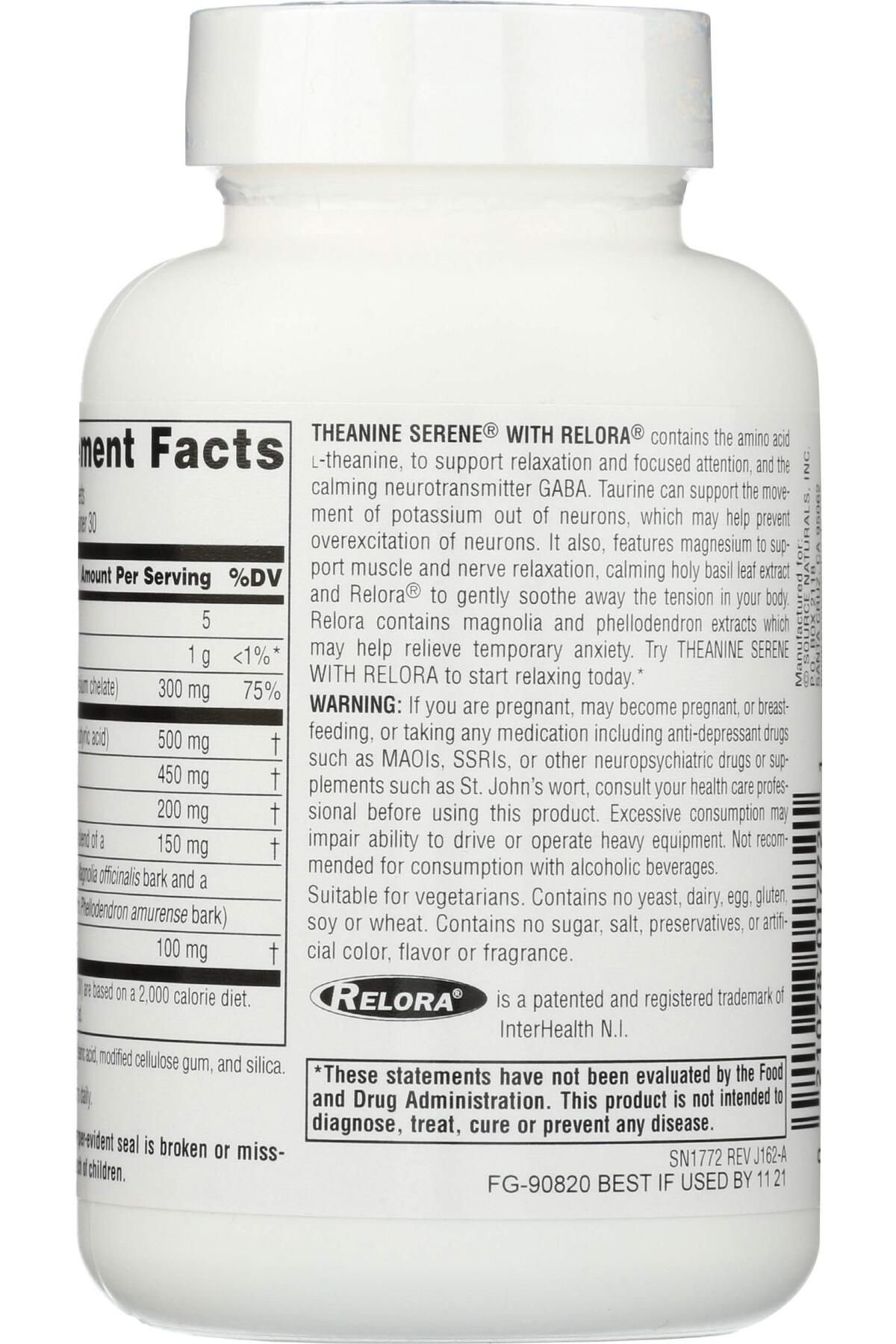 source naturals-Serene Science Theanine Serene with Relora - Calm Mind & Body - 60 Tablets 2
