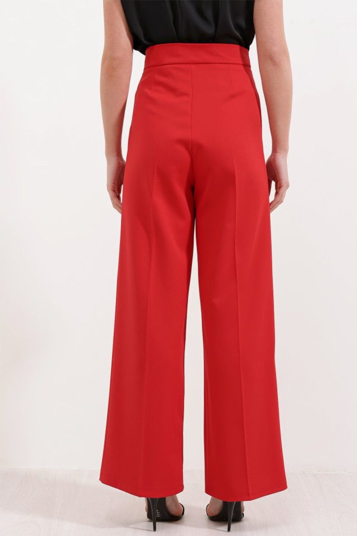 Simayshopping-6645 High Waist Velcro Palazzo Pants - Red 4