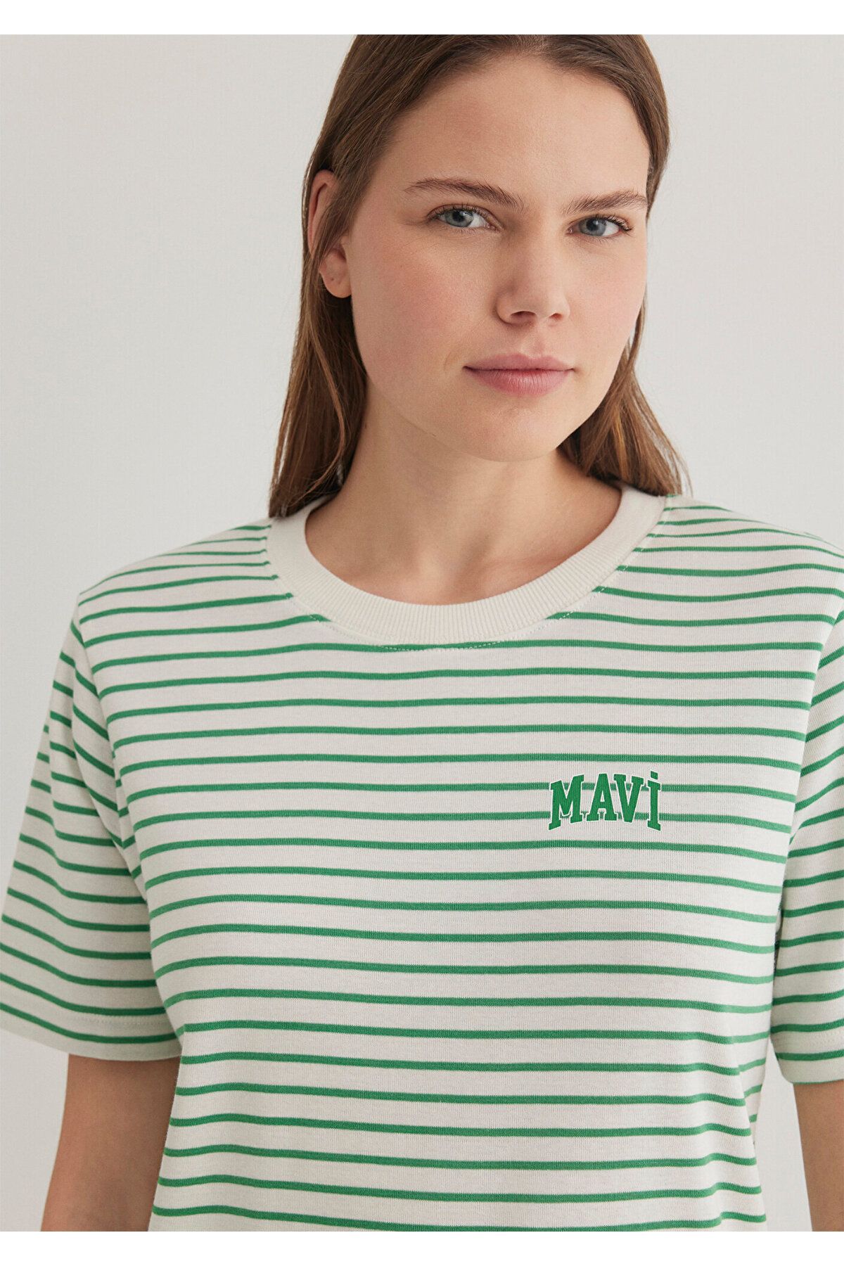 Mavi-Logo Printed Striped Green T-Shirt Regular Fit 1612224 -85520 7