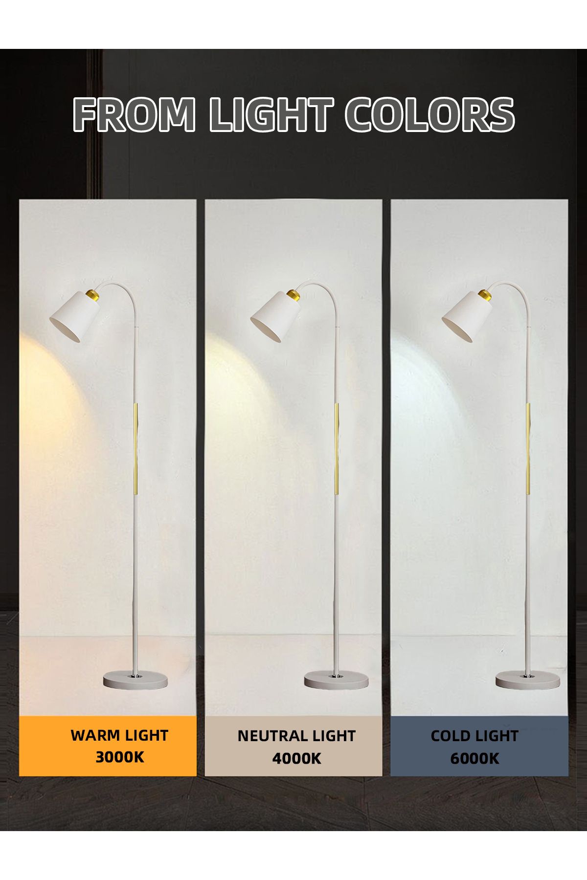 COOYA-مصباح أرضي بسيط على الطراز الاسكندنافي، 3 أوضاع إضاءة، تصميم مريح للعين، إضاءة قابلة للتعديل بزاوية 360 درجة، 12 وات 2
