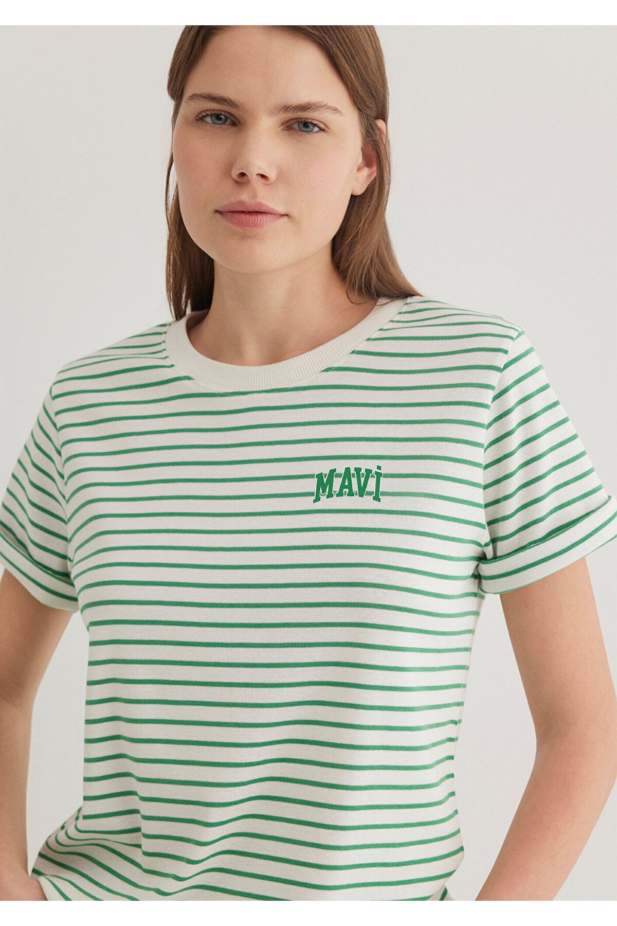 Mavi-Logo Printed Striped Green T-Shirt Regular Fit 1612224 -85520 4