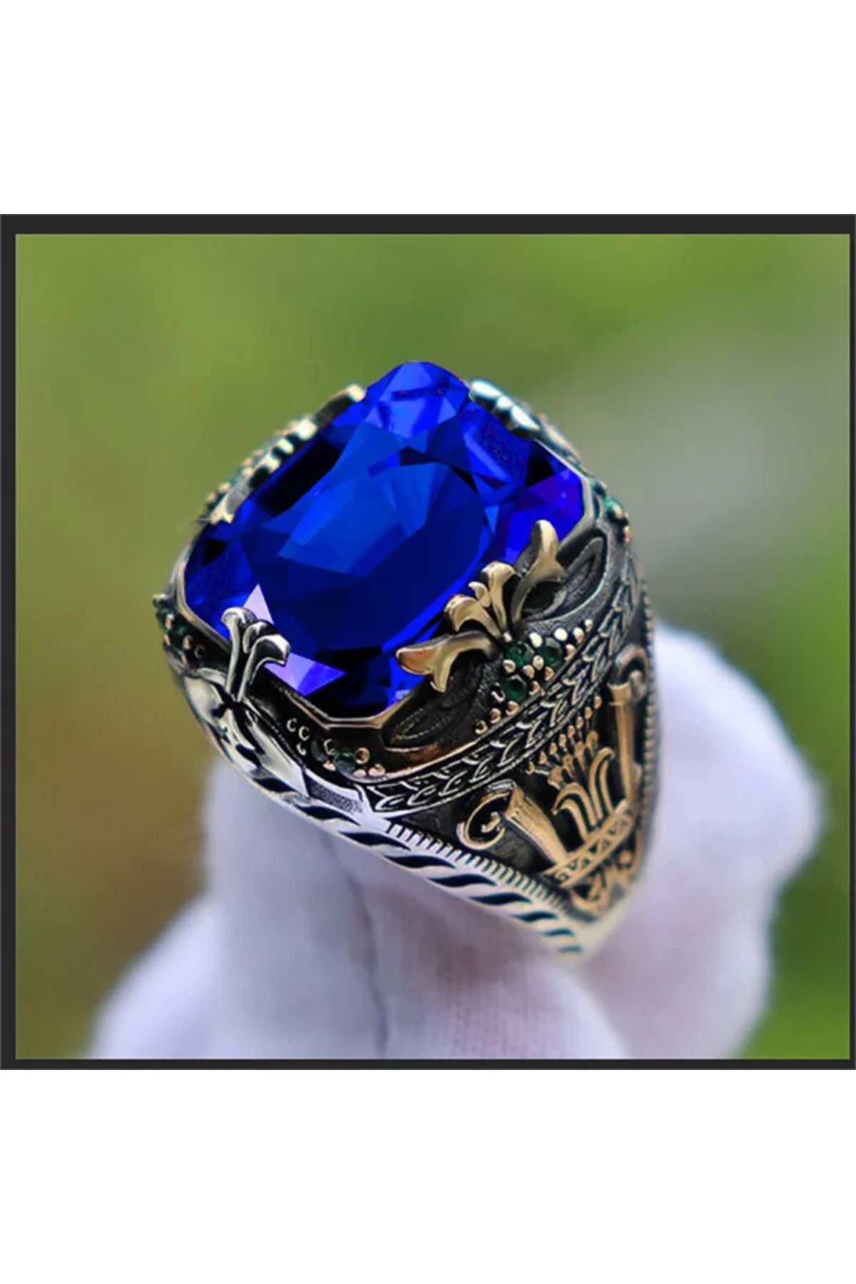 Choice-13 TJZ22032sapphire Inlaid Emerald Men's Luxury Ring Personality Retro Domineering Gem Sapphire Ring 1