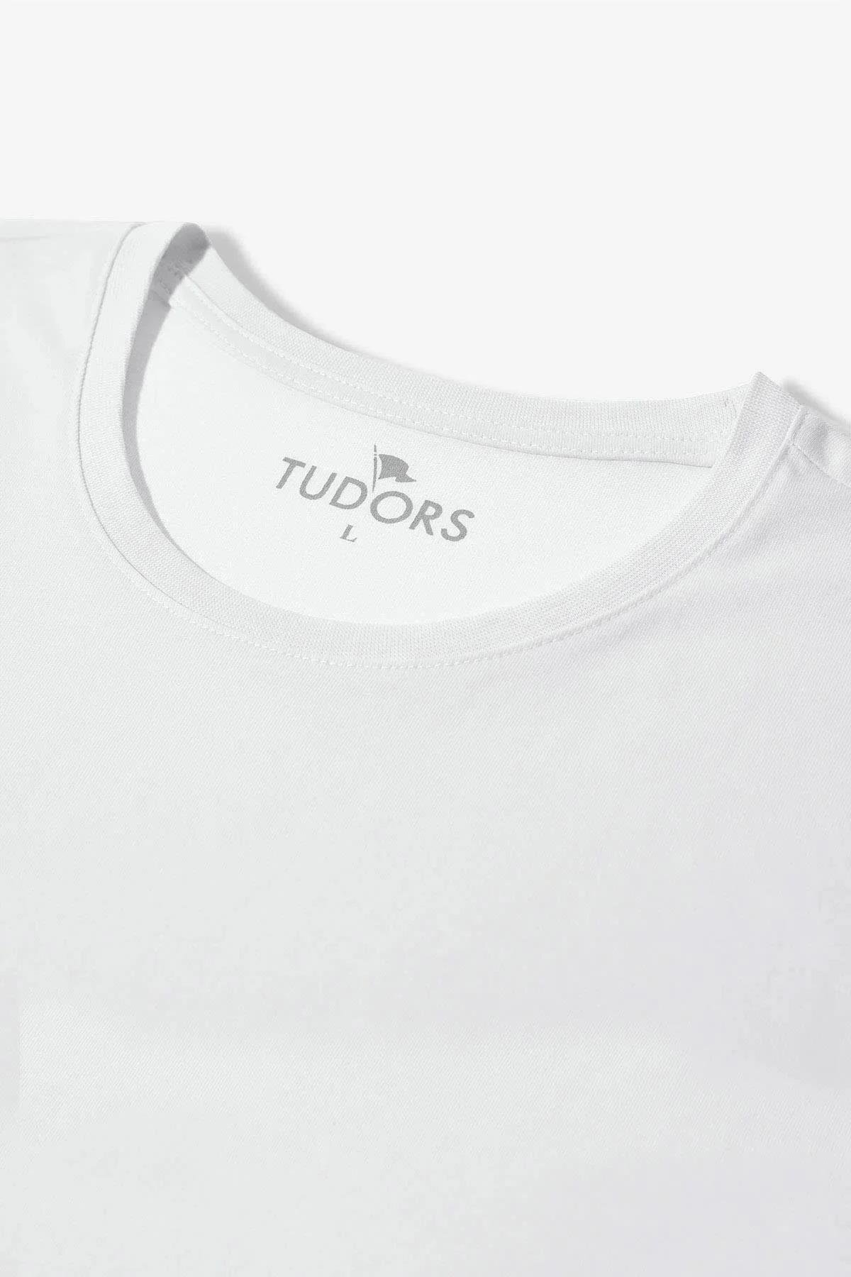 Tudors  Unisex 5'li Paket Siyah-Beyaz Slim Fit Dar Kesim %100 Pamuk Bisiklet Yaka Tişört - Görsel 3