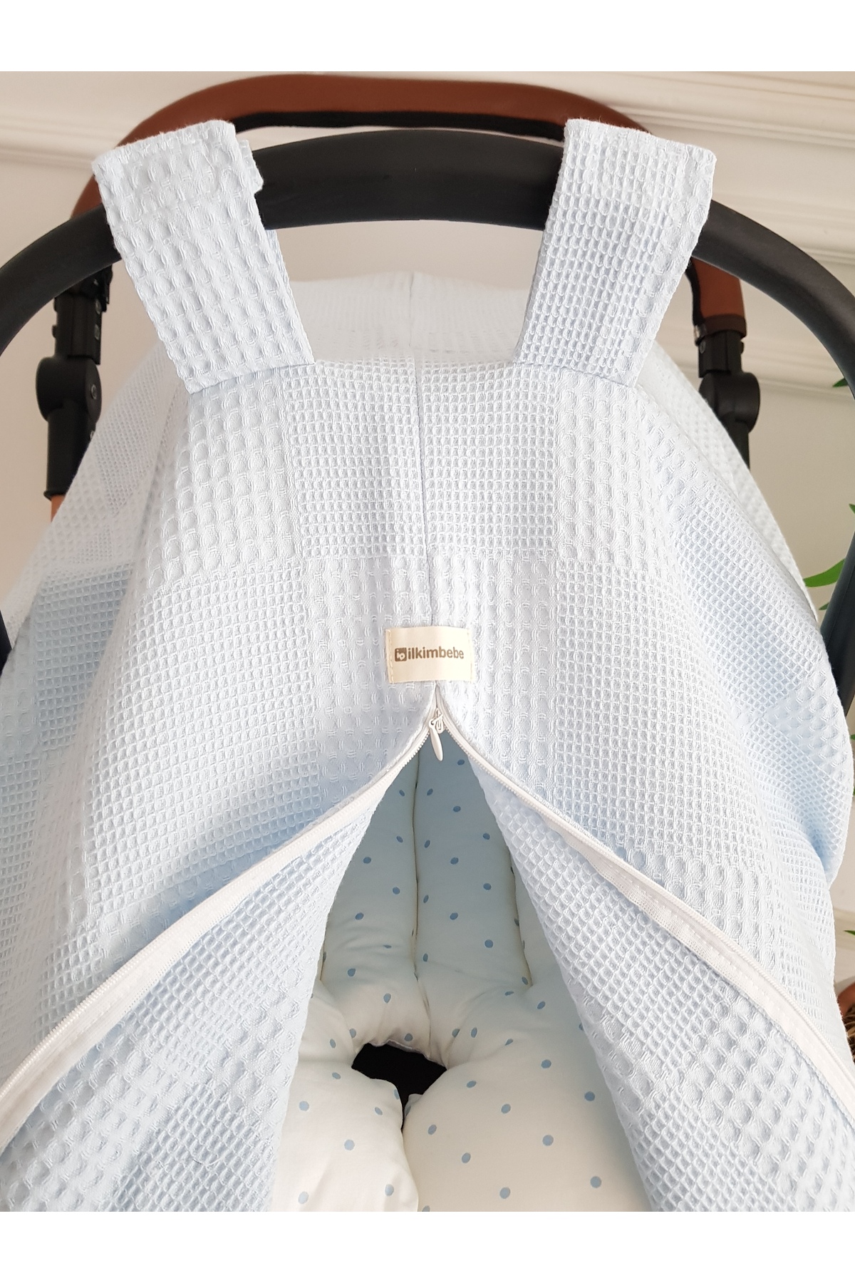 ib ilkimbebe Waffle Pikeli Fermuarlı Bebek Puset Örtüsü ve Çift Taraflı Puanlı Bebek Puset Minderi fotoğrafı 4 (önizleme)