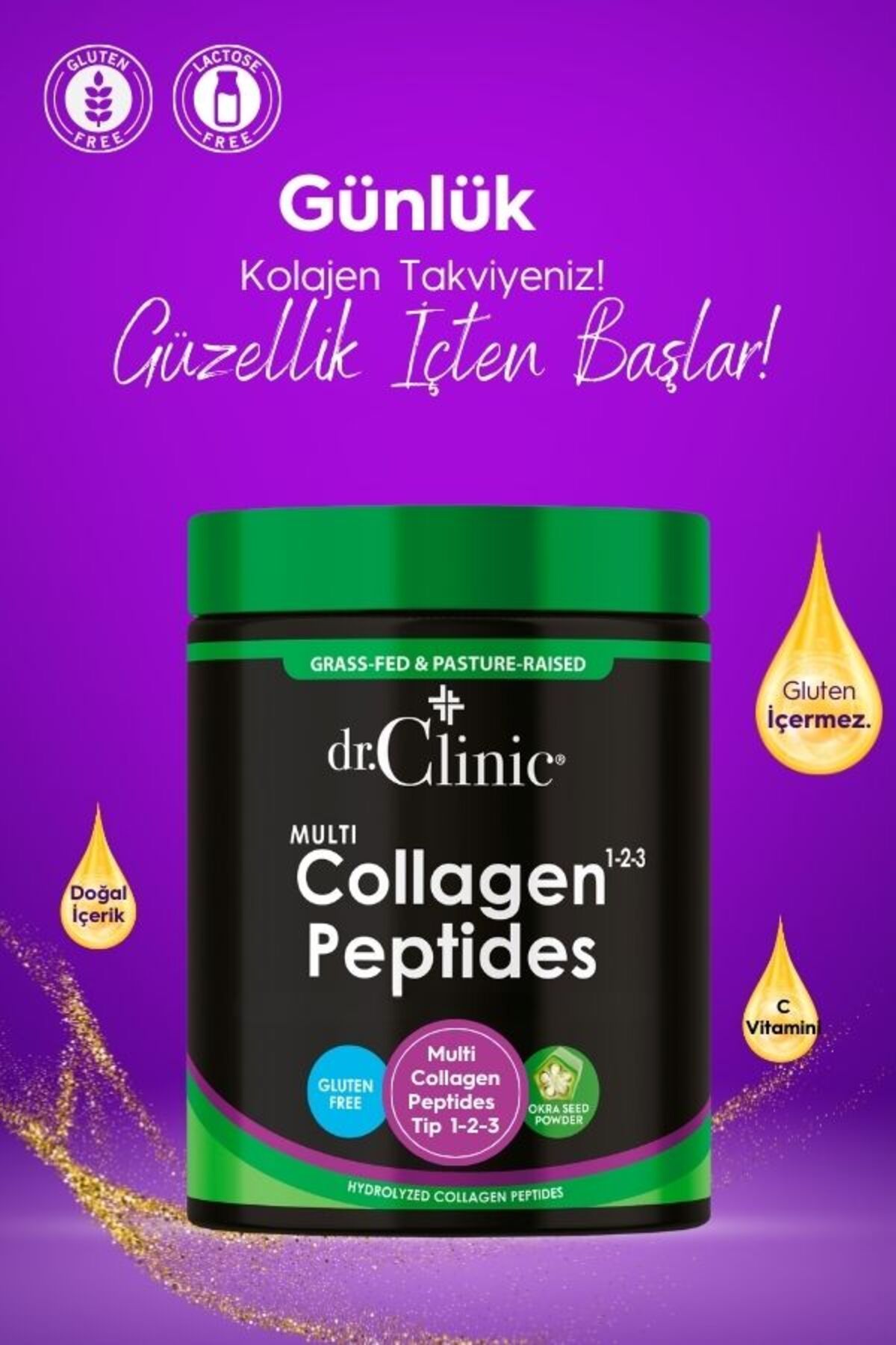 Dr. Clinic %100 Saf Multi Hidrolize Kollajen Peptitleri, Standardize Bitki Ekstreleri İçeren Diyet Takviyesi