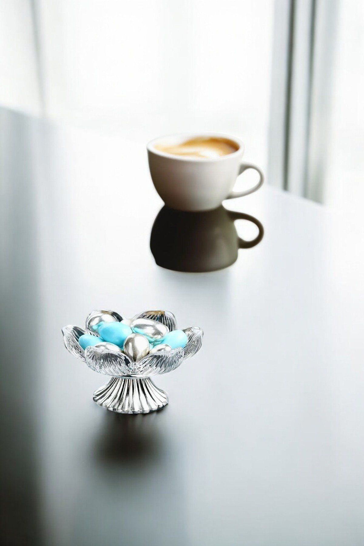 FAIR HOME-Silver Color Metal Leg Lotus Flower Coffee Side Glass Turkish Delight Bowl Dragee Set – 6 Pieces 2