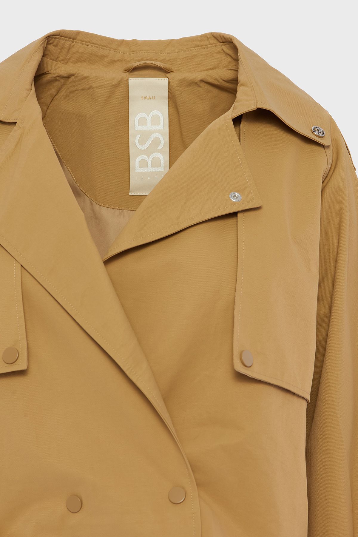 BSB-Cotton Regular Fit Snap Buttoned Apache Collar Short Trench Coat Trençkot 053 5