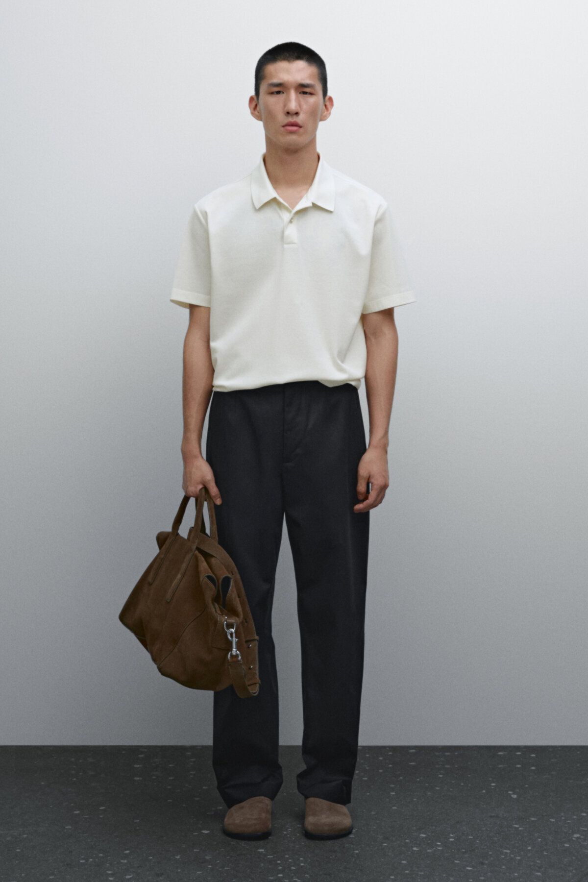 تی شرت پولو نخی با بافت باریک Massimo Dutti