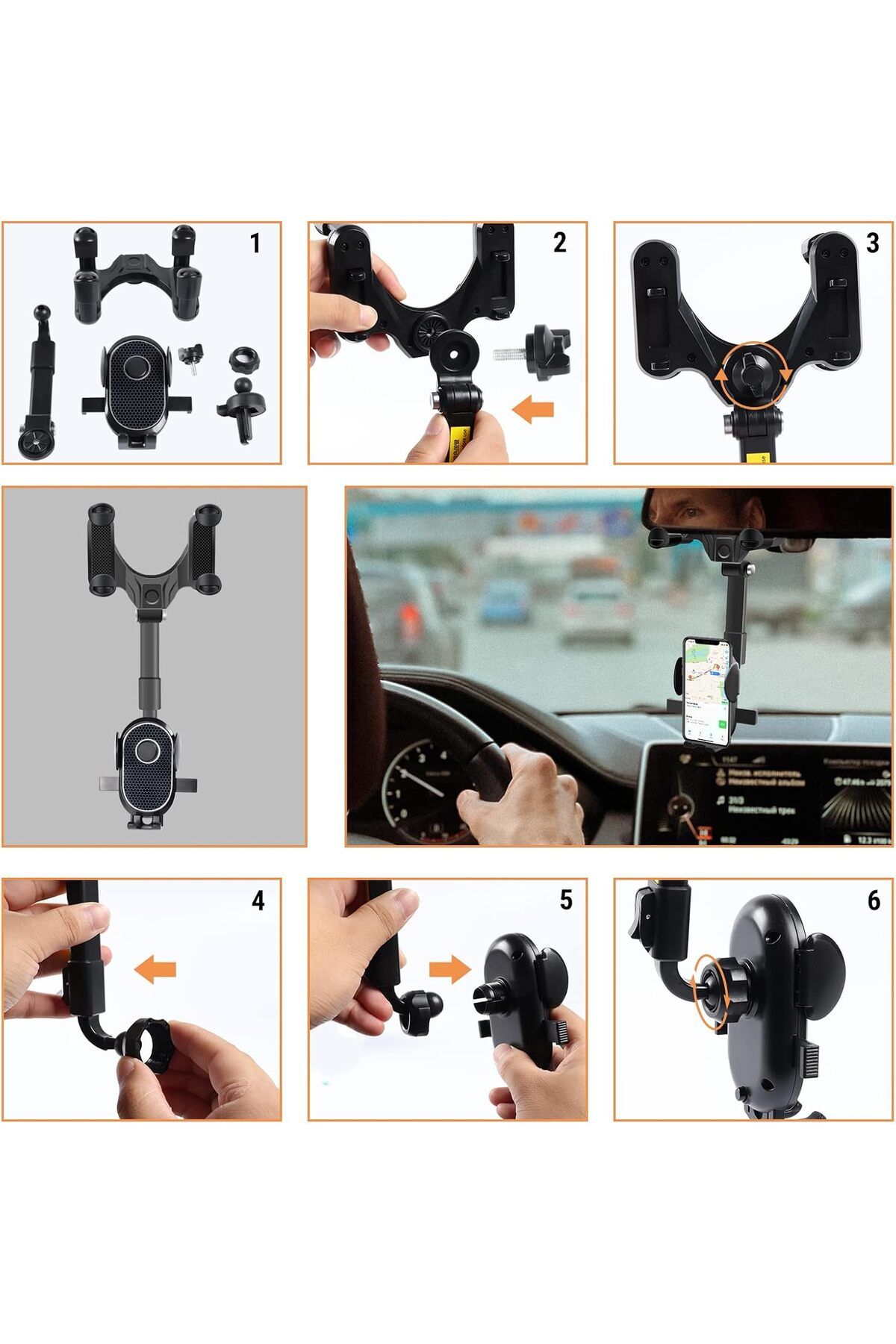 fulina-Car Phone Holder,360-degree Rotation,with Suction Cup Base and Telescopic Arm,for Rearview Mirror 3