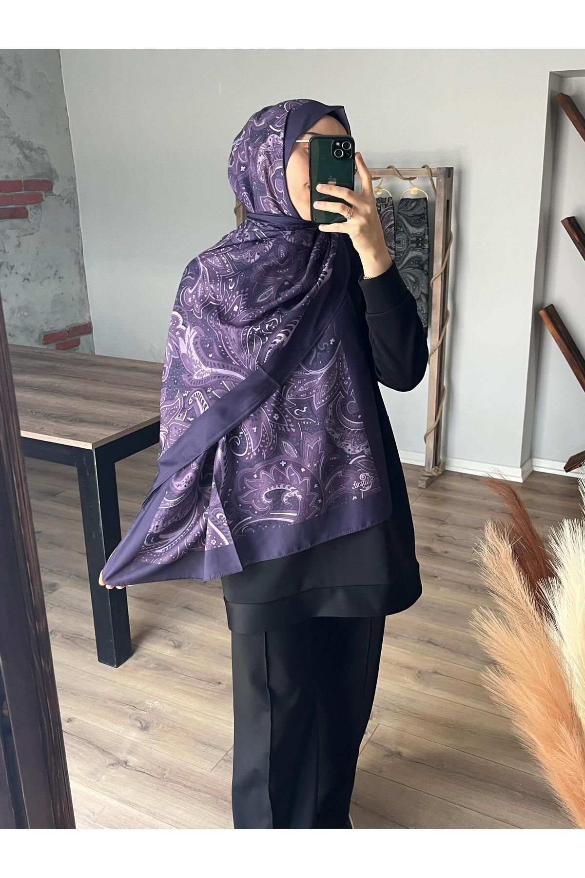 Merwiss-Ethnic Patterned Soft Cotton Purple Shawl 2