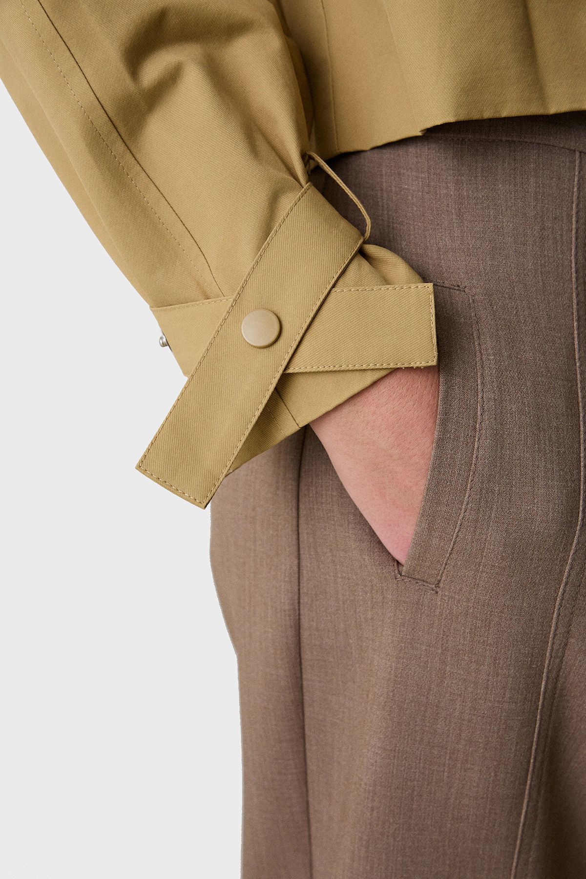 BSB-Cotton Regular Fit Snap Buttoned Apache Collar Short Trench Coat Trençkot 053 4