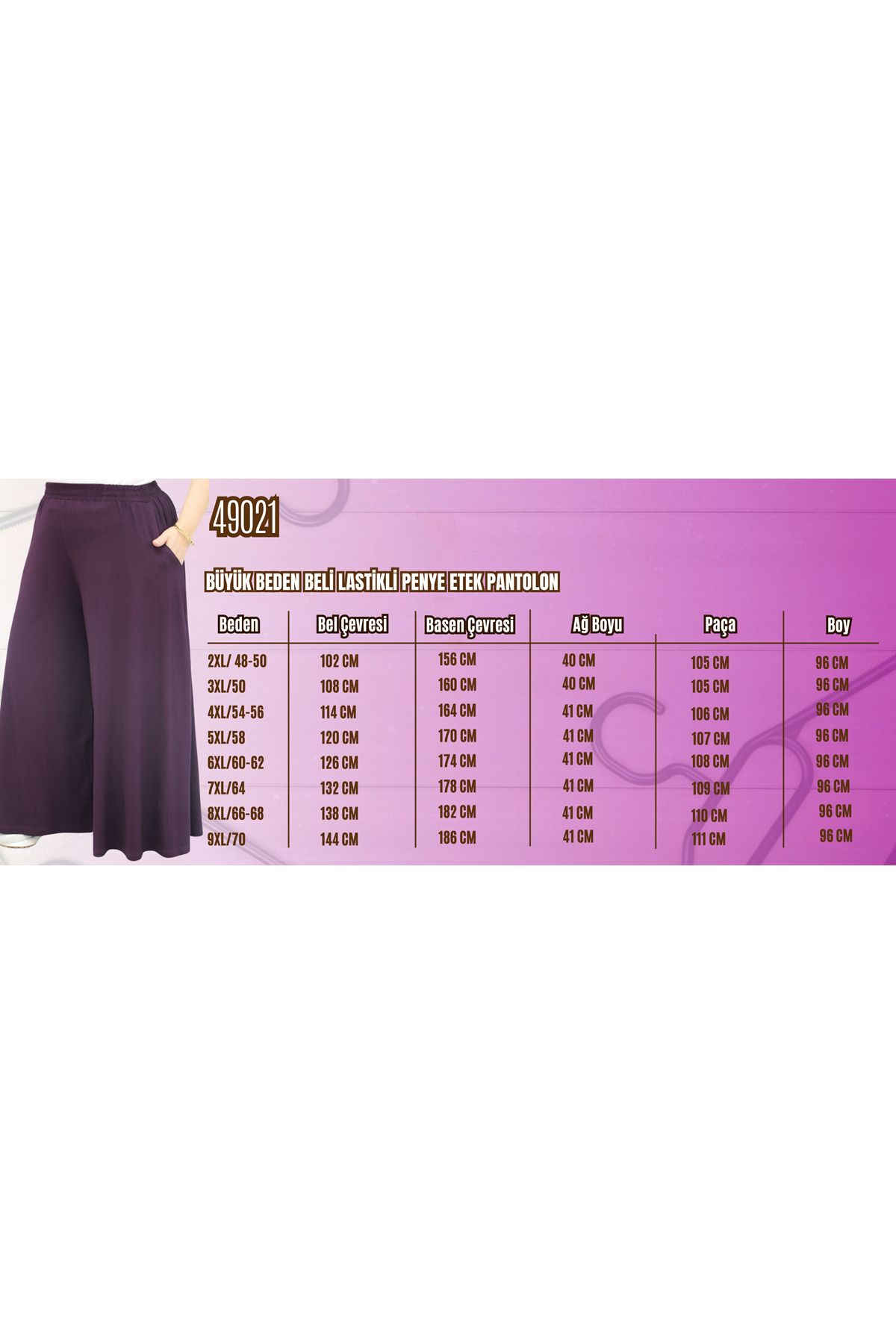 Eslina-49003 Plus Size Elastic Waist Combed Cotton Trouser Skirt - Purple 3