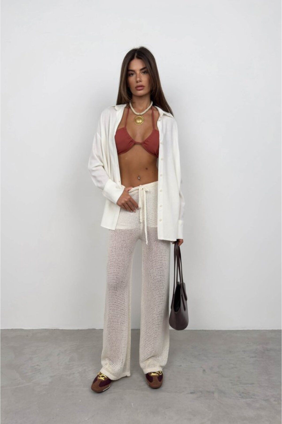 Simayshopping-Tunnel Detail Knitted Trousers 1