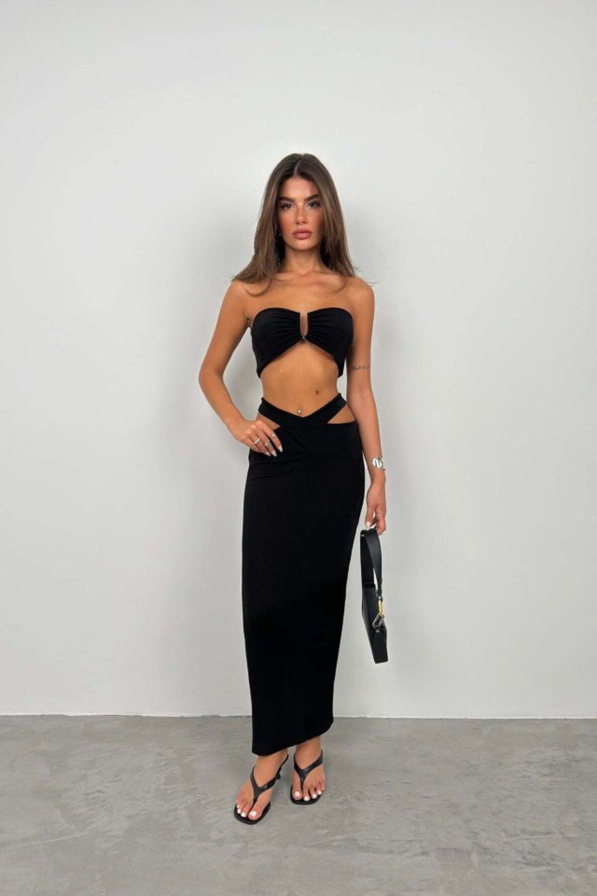 MHT STORE Çapraz Bel Maxi Etek