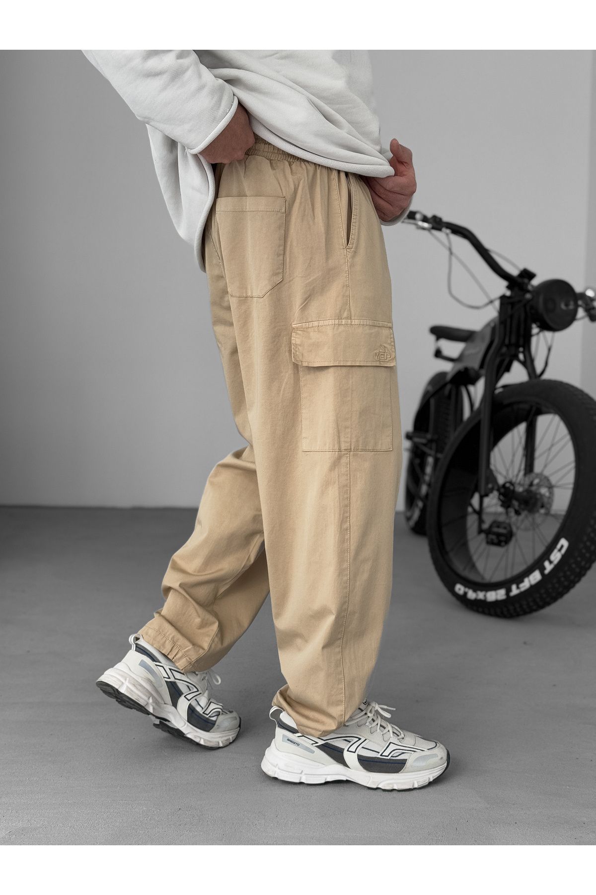 BYBASICMAN-Beige Lycra Stopper Cargo Pants Yp-4057 4