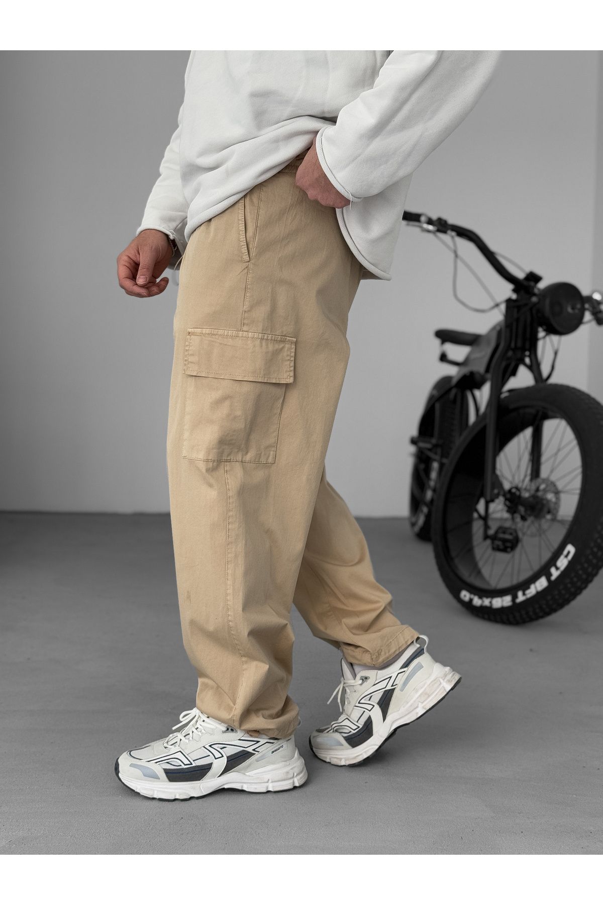 BYBASICMAN-Beige Lycra Stopper Cargo Pants Yp-4057 5