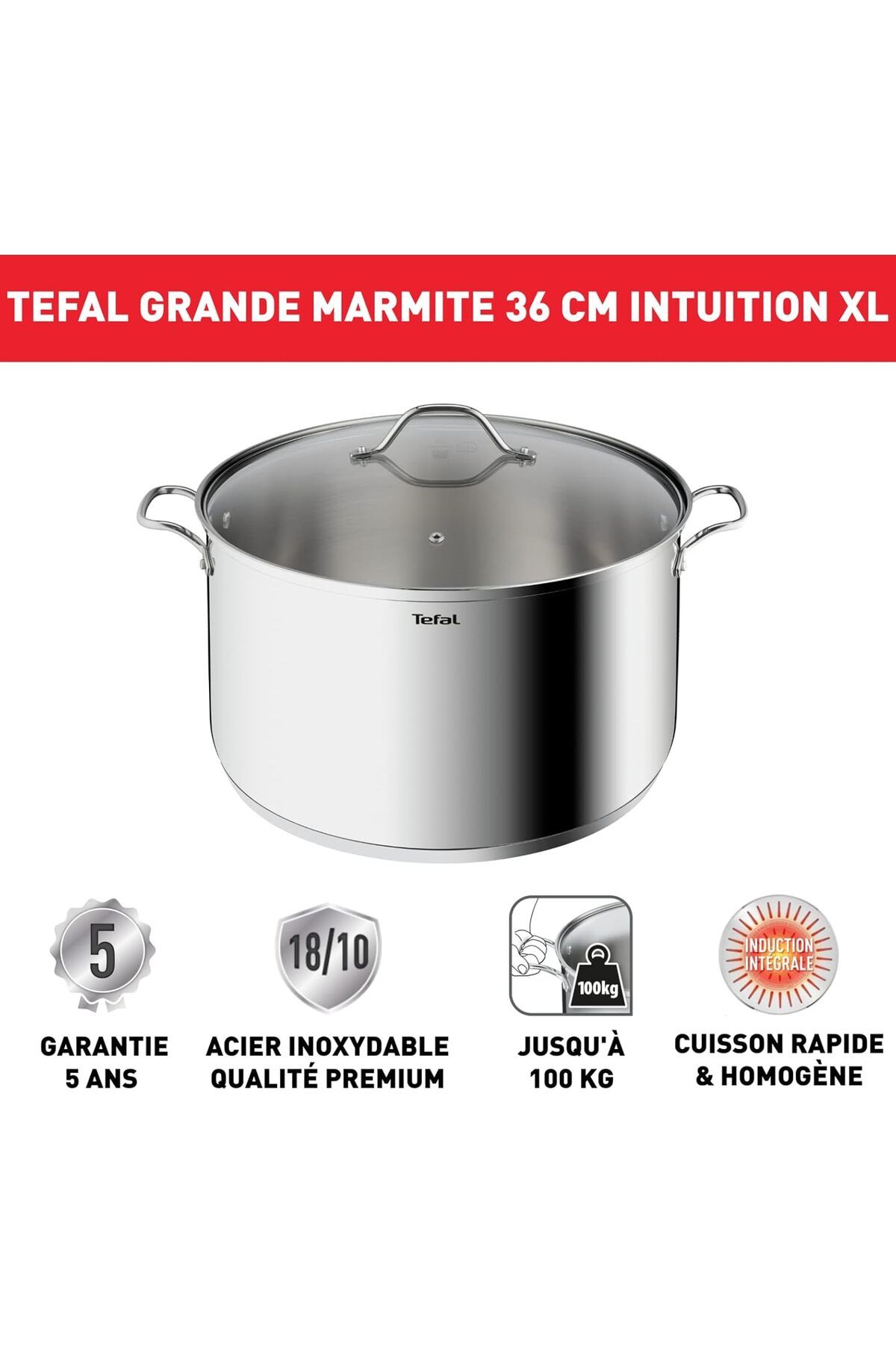 TEFAL-قدر طهي Intuition XL | 36 سم | ستانلس ستيل ممتاز 18/10 | مقاس XL | مقابض قوية | B8647504 5