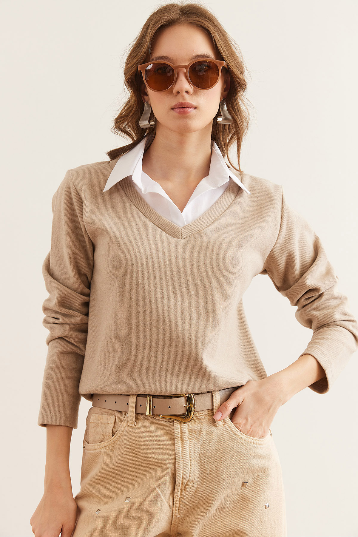 Olalook Жіноча блузка з коміром Tas Сорочка детальний комір Салоніки BLZ19002777