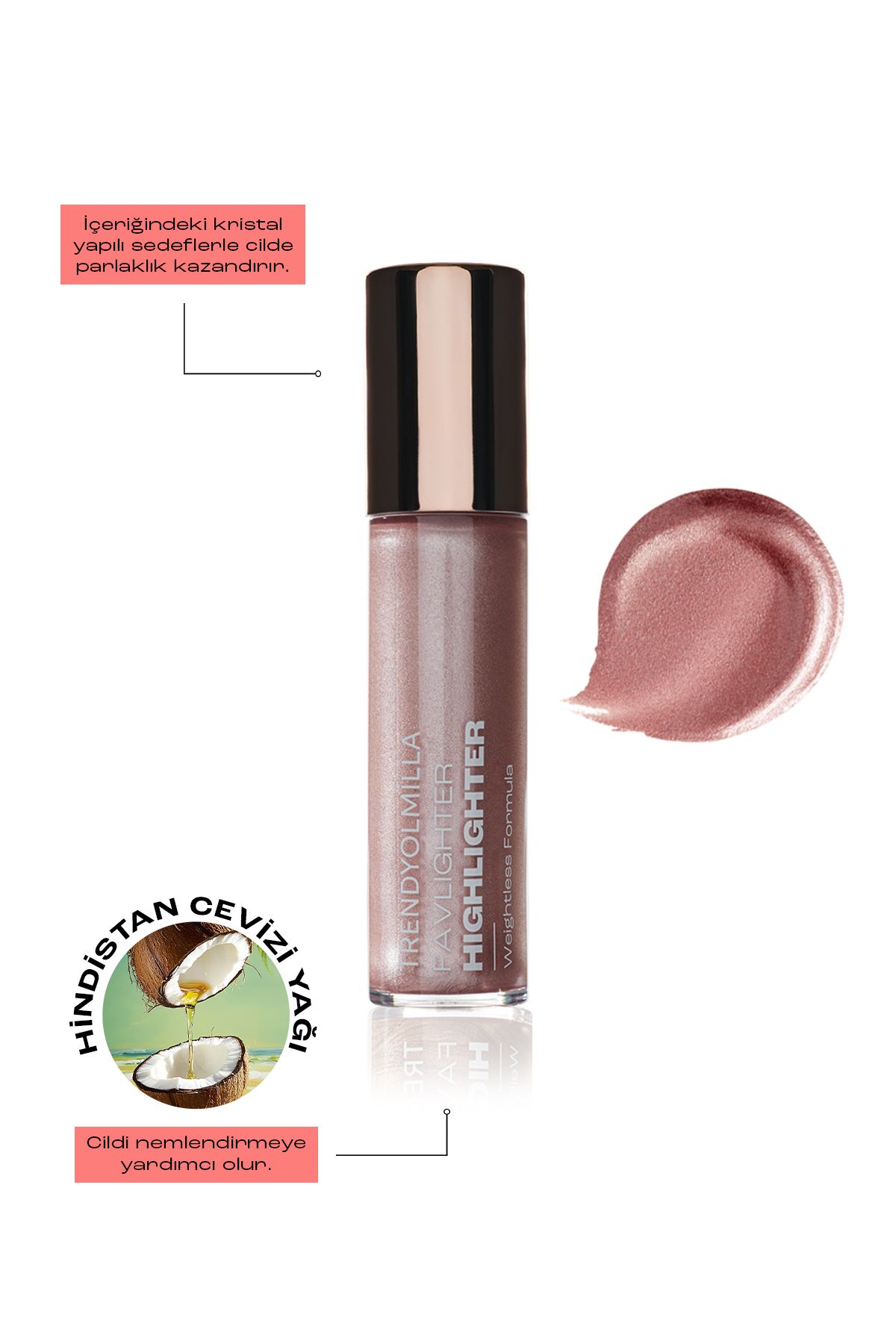 Trendyolmilla Beauty-Iluminator lichid radiant hidratant cu ulei de cocos Golden Pink-102 TKZAW25YD00000 3