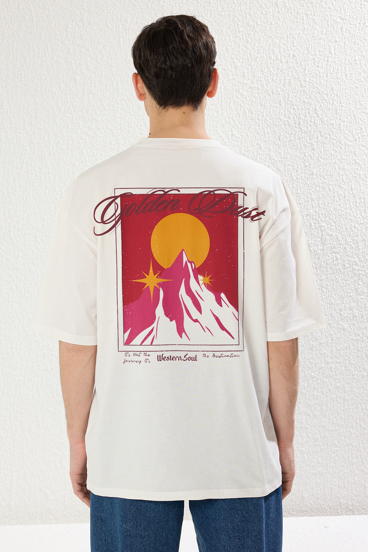 Trendyolmilla  Ekru Oversize/Geniş Kesim Dağ Sırt Baskılı %100 Pamuk T-Shirt TMNSS25TS00191 - Görsel 5