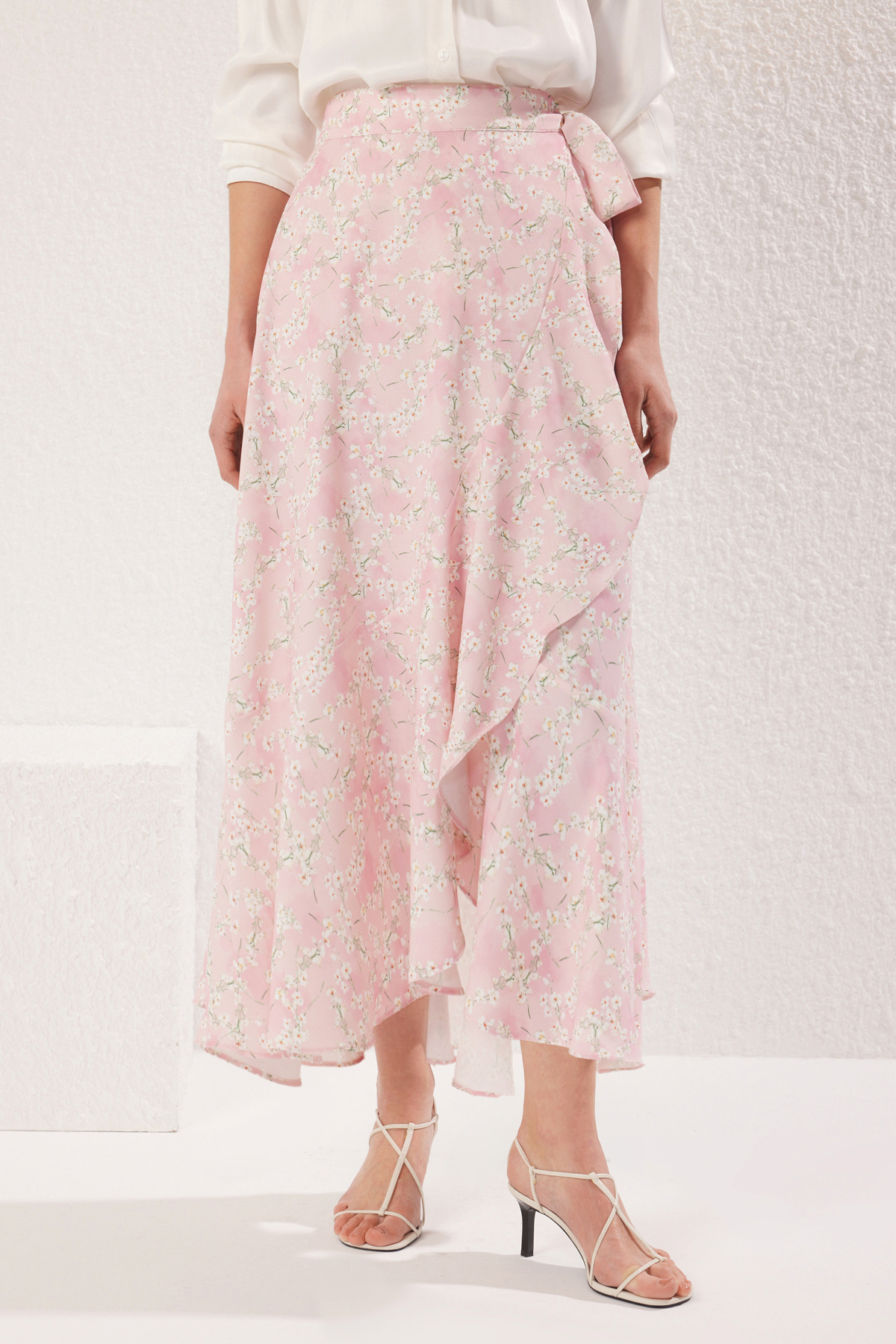 Trendyolmilla  Pudra Çiçekli Kruvaze Dokuma Etek TCTSS25EE00006 - Görsel 8