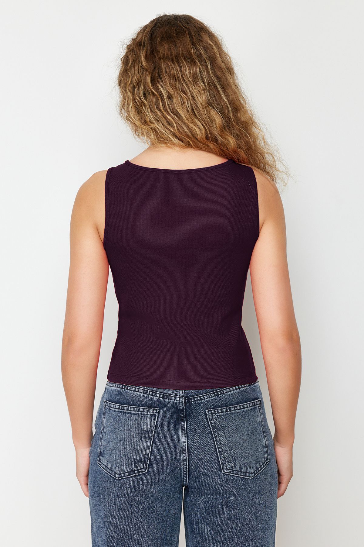 Trendyol Collection-Flexible Corded Plum Blouse - Buttons, Body-Sitting Twoss24Bz00306 6