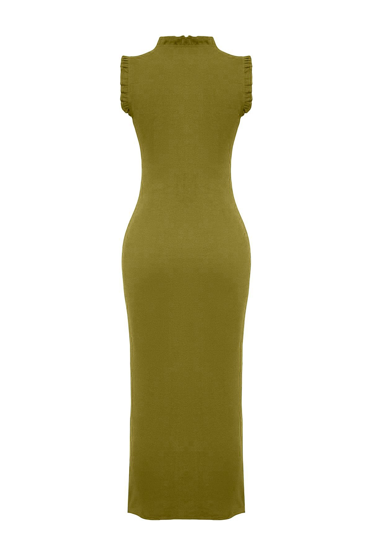 Trendyol Collection-Rochie flexibilă Midi Smart Pencil - verde ulei, detaliu cu volan TWOSS22EL1569 7