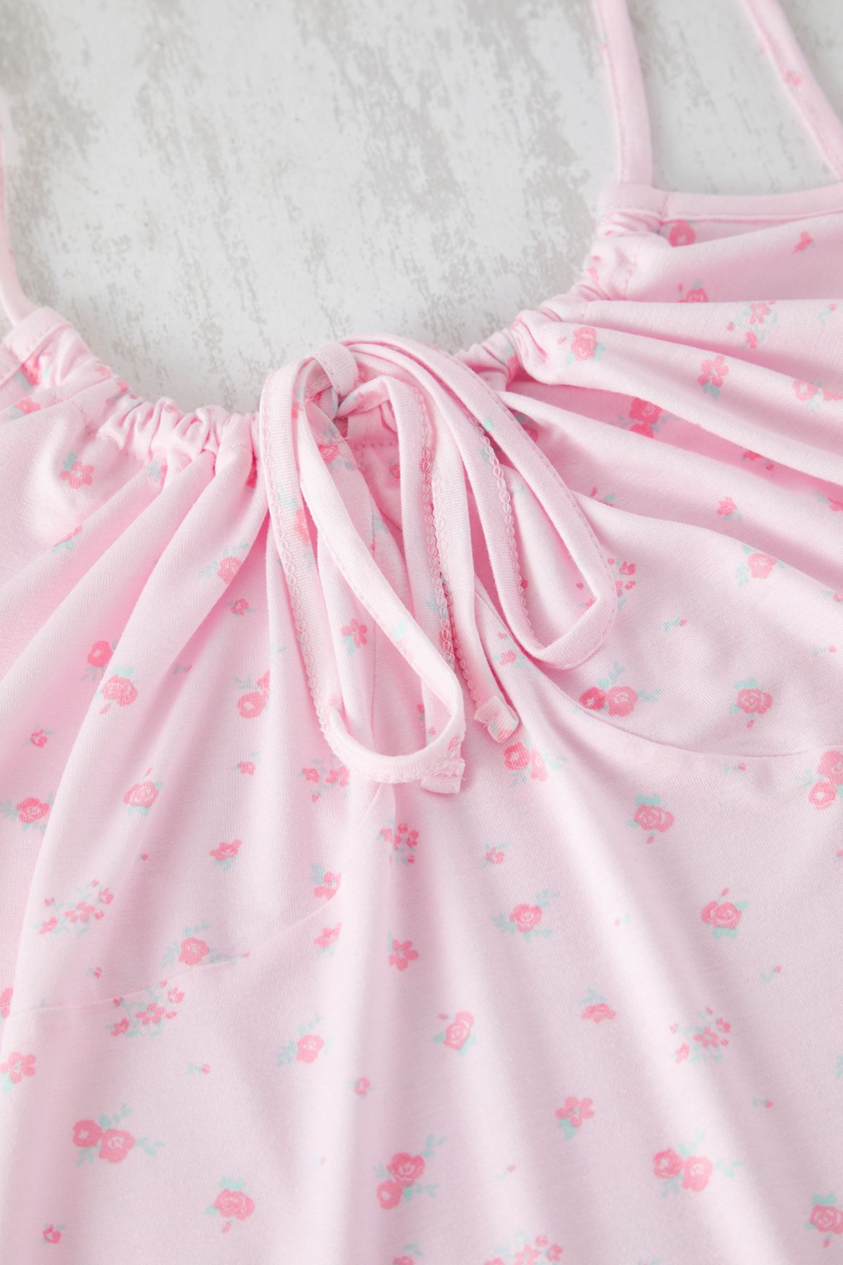 Trendyol Curve-Pink Floral Print Knitted Pajamas Set - Tbbss25Ai00080 with Tie and String Strap 3
