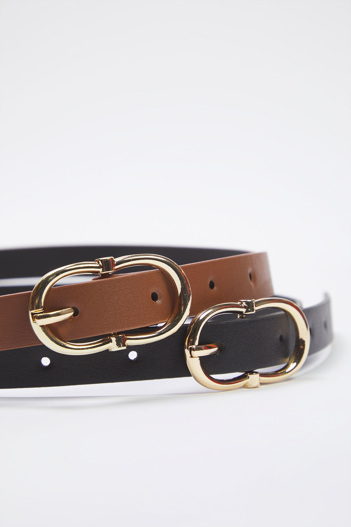 Trendyol Collection-Black-Tan 2 Pack Leather Look Women's Belt Twoss25Ke00008 2