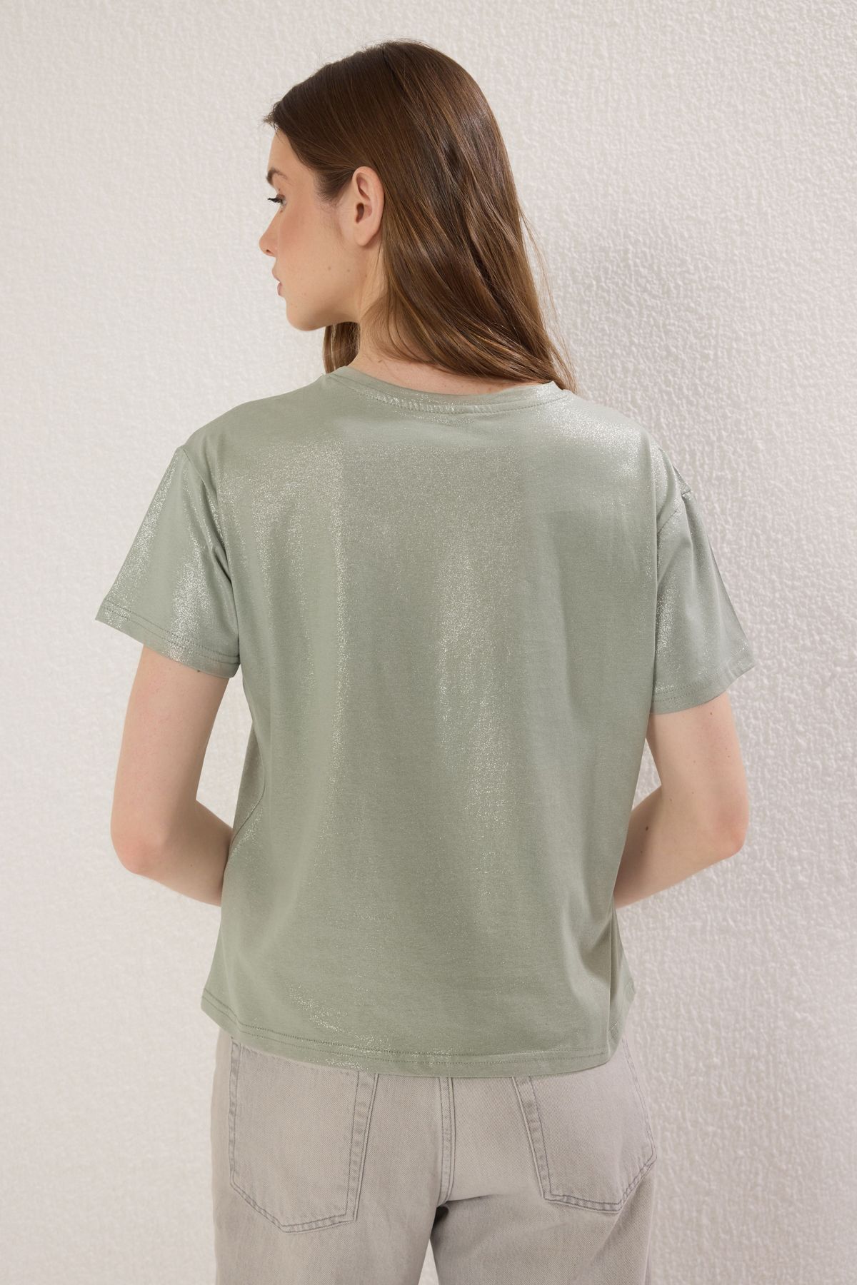 Trendyol Collection-Light Khaki Knitted Blouse with Leaf Print - Regular Fit Twoss24Bz00097 4