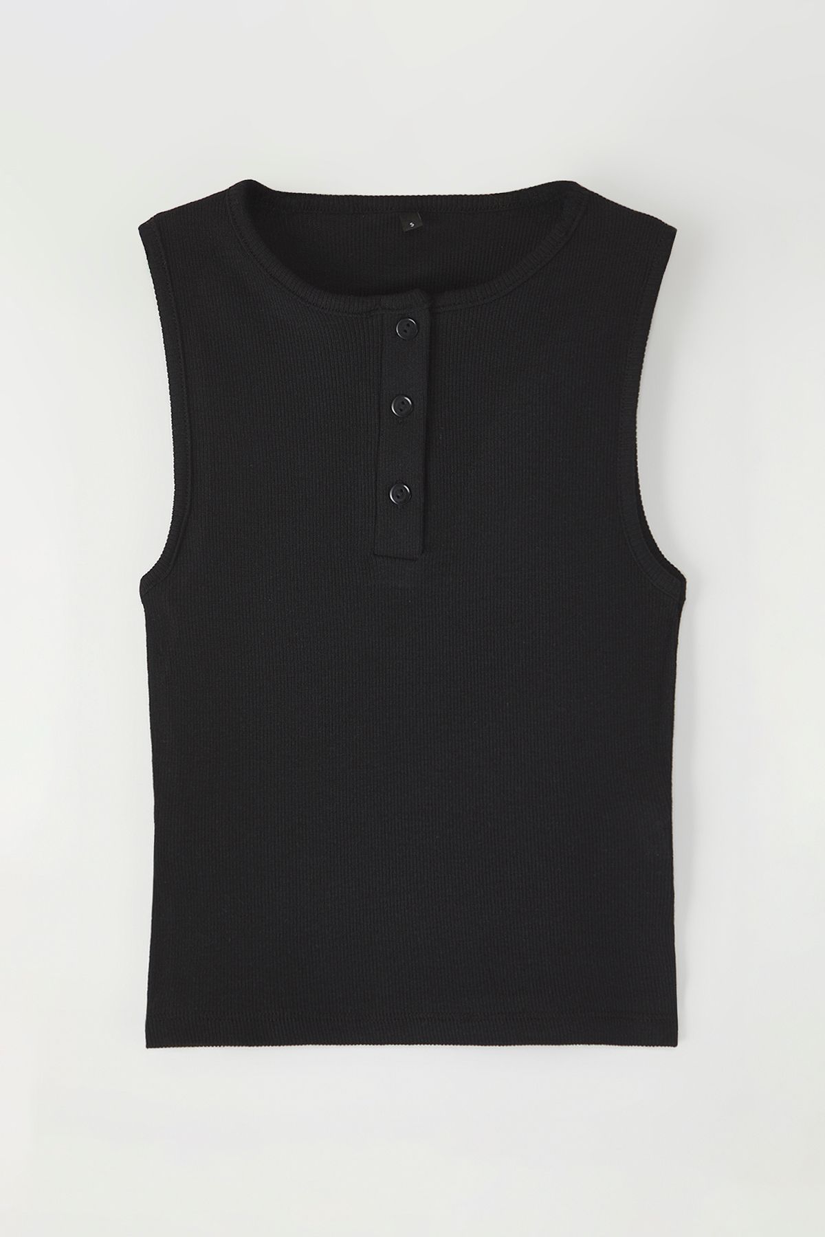 Trendyol Collection-Stretchy Corduroy Crop Undershirt - Pool Collar, Zero Sleeve, Black Button - Twoss25Al00028 5