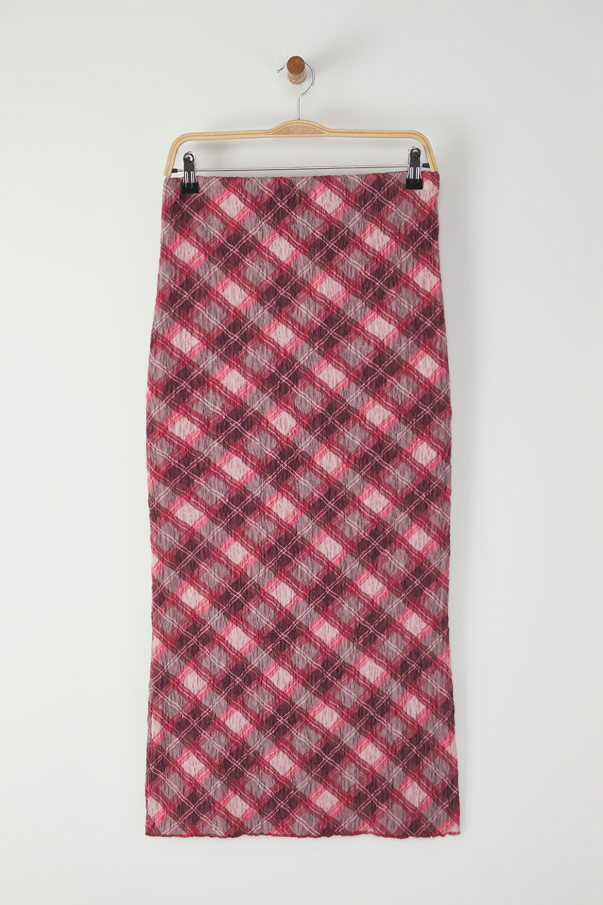 Trendyolmilla  Çok Renkli Dokulu Ekoseli Kumaş Baskılı Maxi Esnek Örme Etek TWOSS25ET00115 - Görsel 6