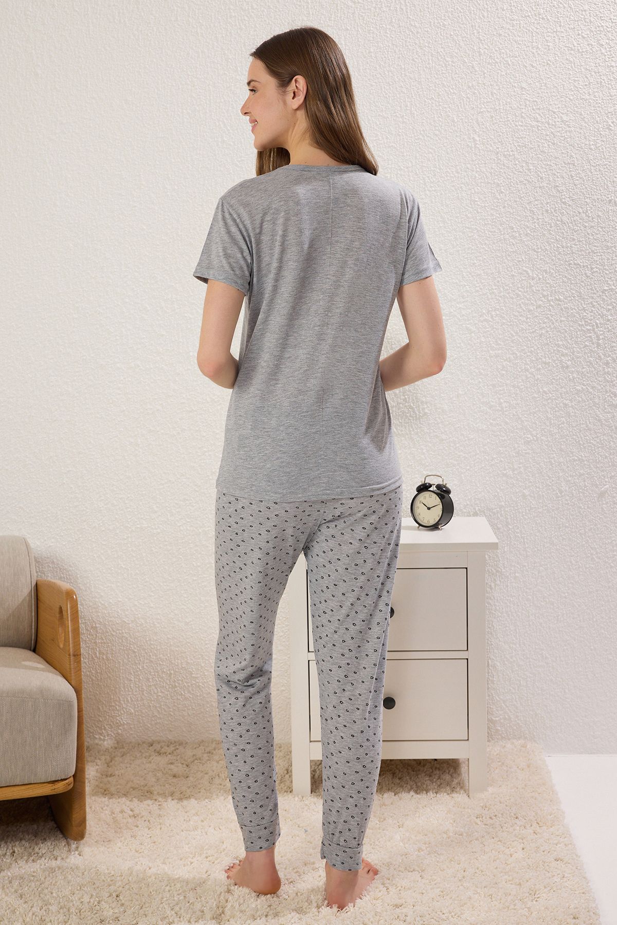 Trendyol Collection-Σετ Πιτζάμες Πλεκτές Πιτζάμες Γκρι Melange Galaxy Single Jersey THMSS25PT00385 4