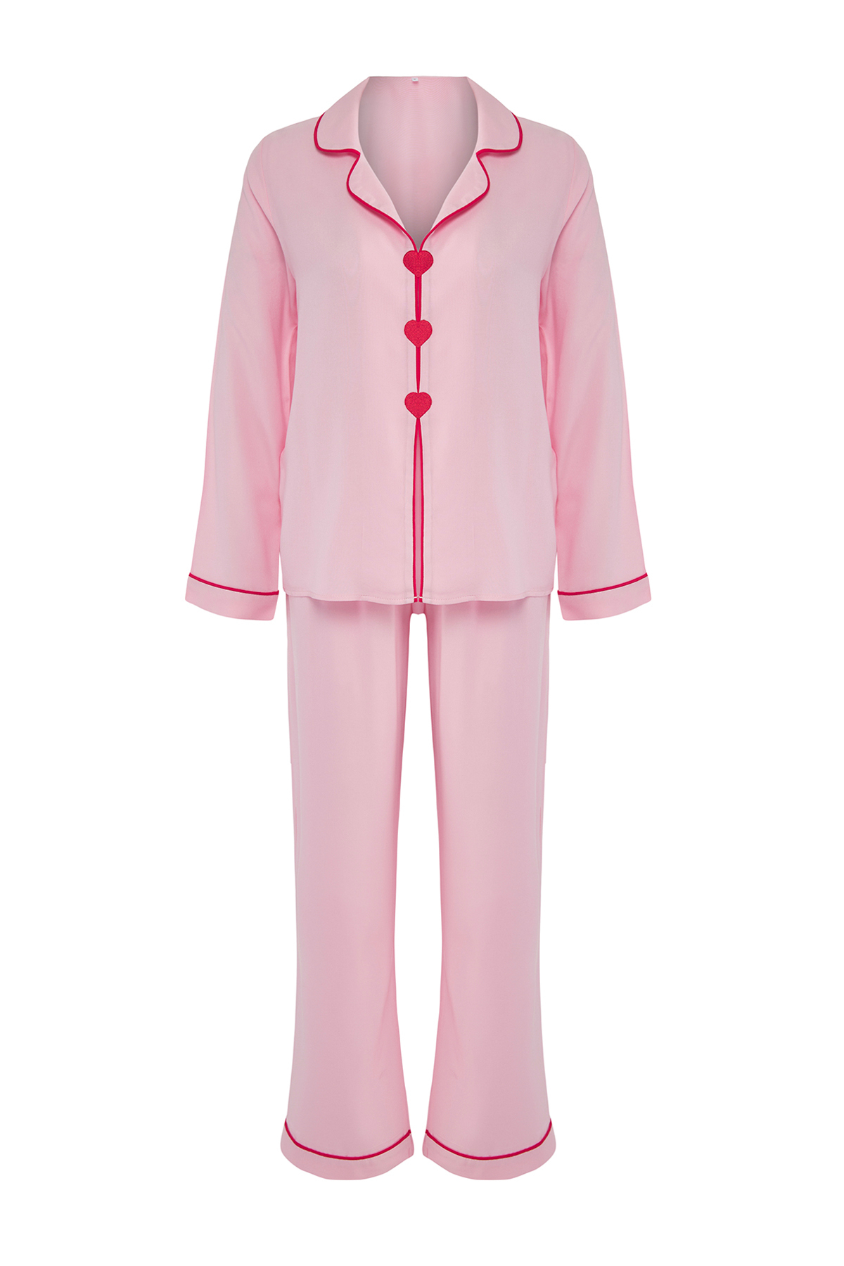 Trendyolmilla  Pembe Kalp Nakışlı Biyeli Viskon Dokuma Pijama Takımı THMAW25PT00179 - Görsel 6