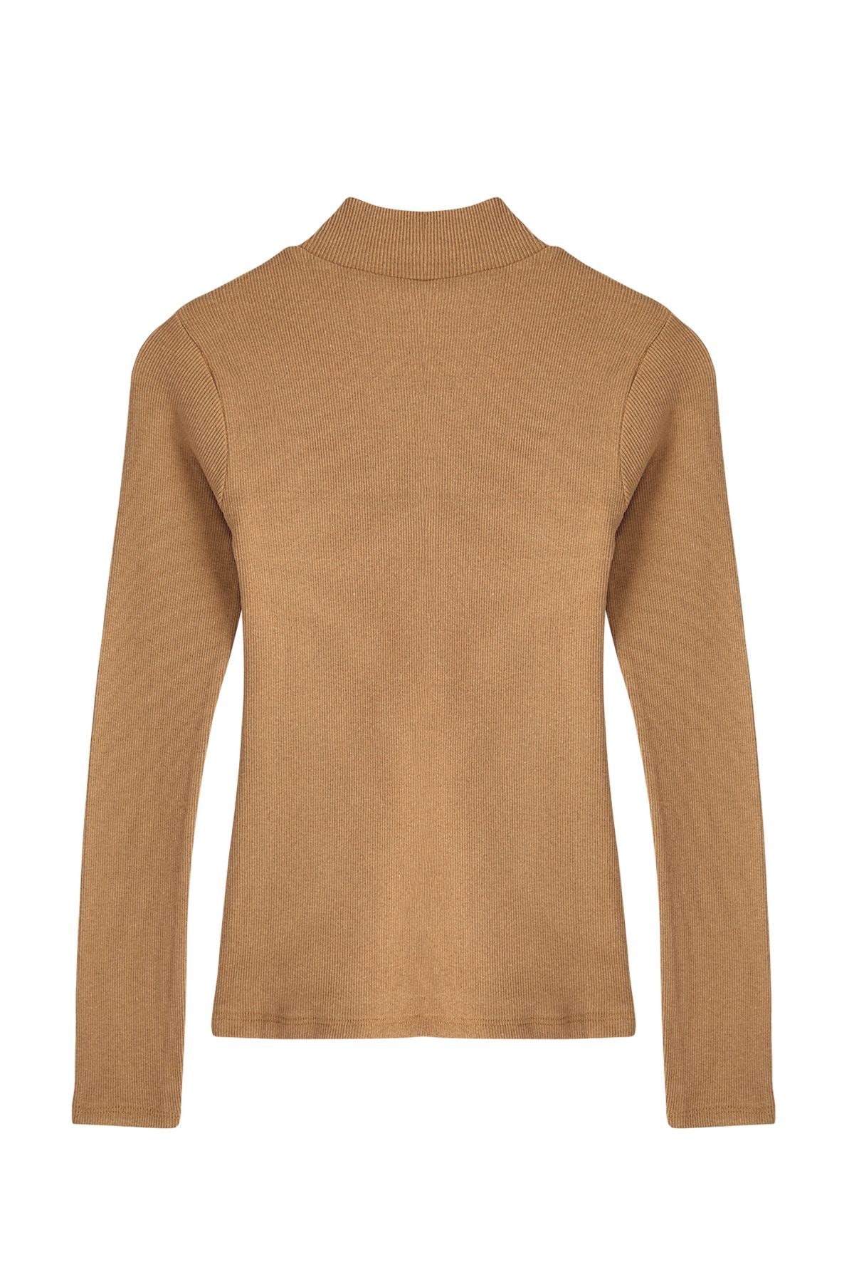 Trendyol Collection-Nerzfarbene, taillierte, langärmlige, gerippte, dehnbare Strickbluse mit hohem Kragen TWOAW21BZ0423 7