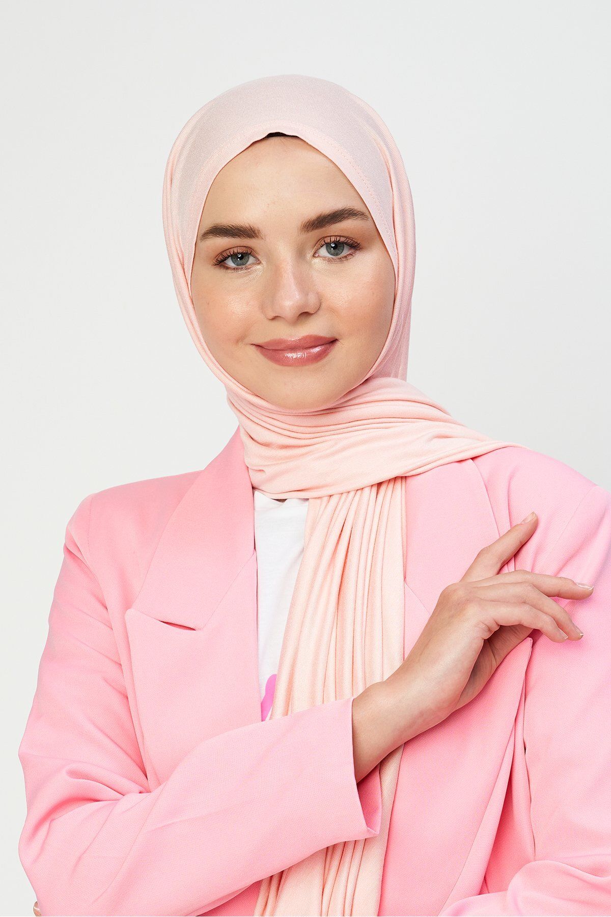 Modakaşmir-Pink Colored Combed Cotton Shawl Powder 2