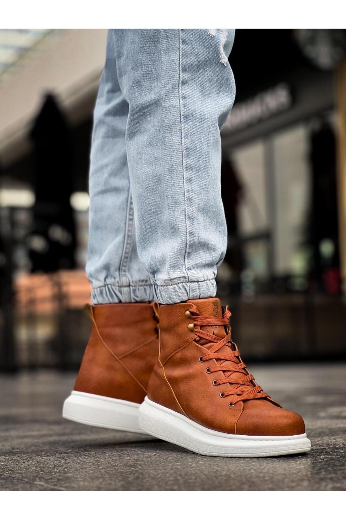 MR RZN STORE-High-Top Shoes - Tan 3