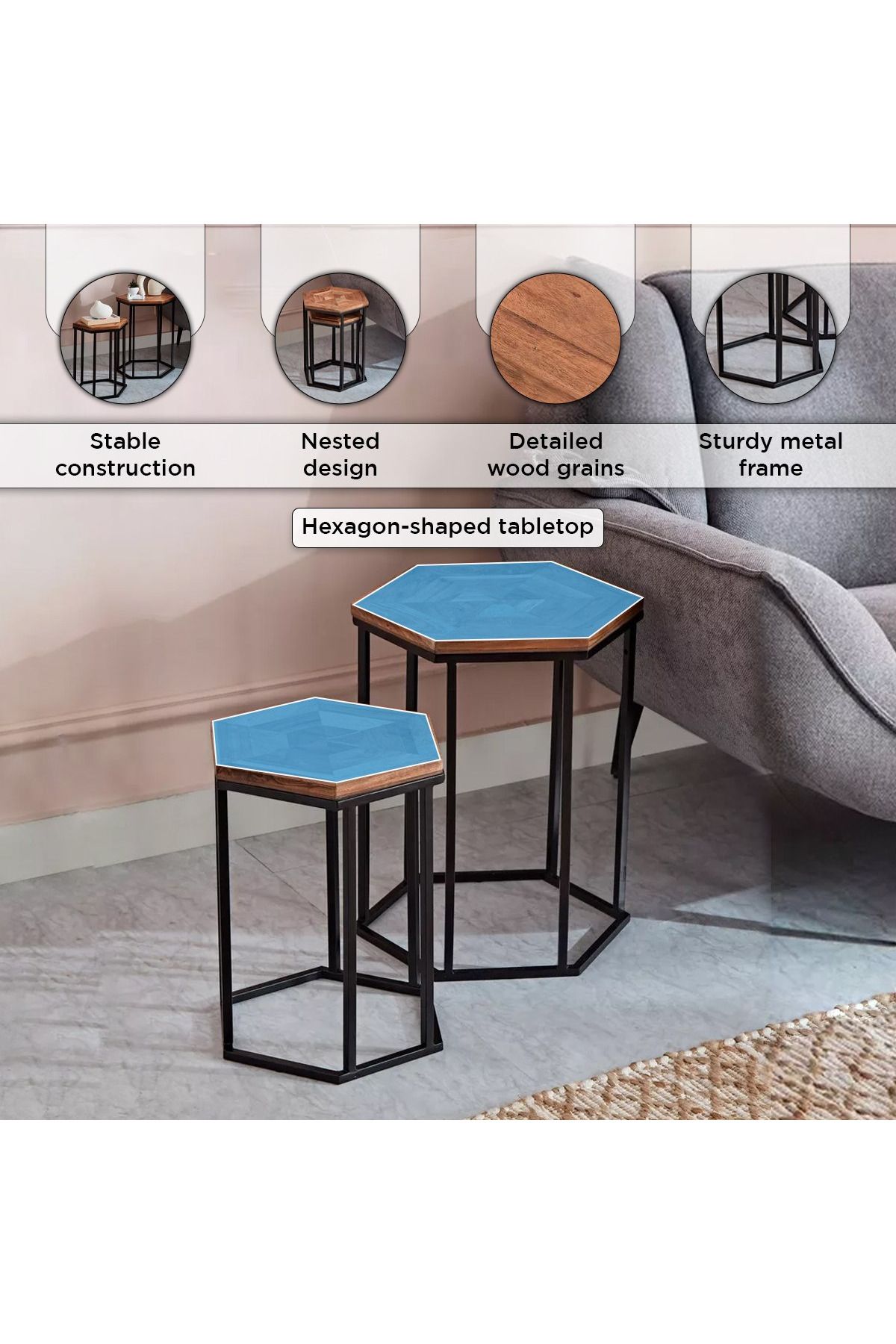 erorex-Chevron Nest of Tables - Set of 2 5
