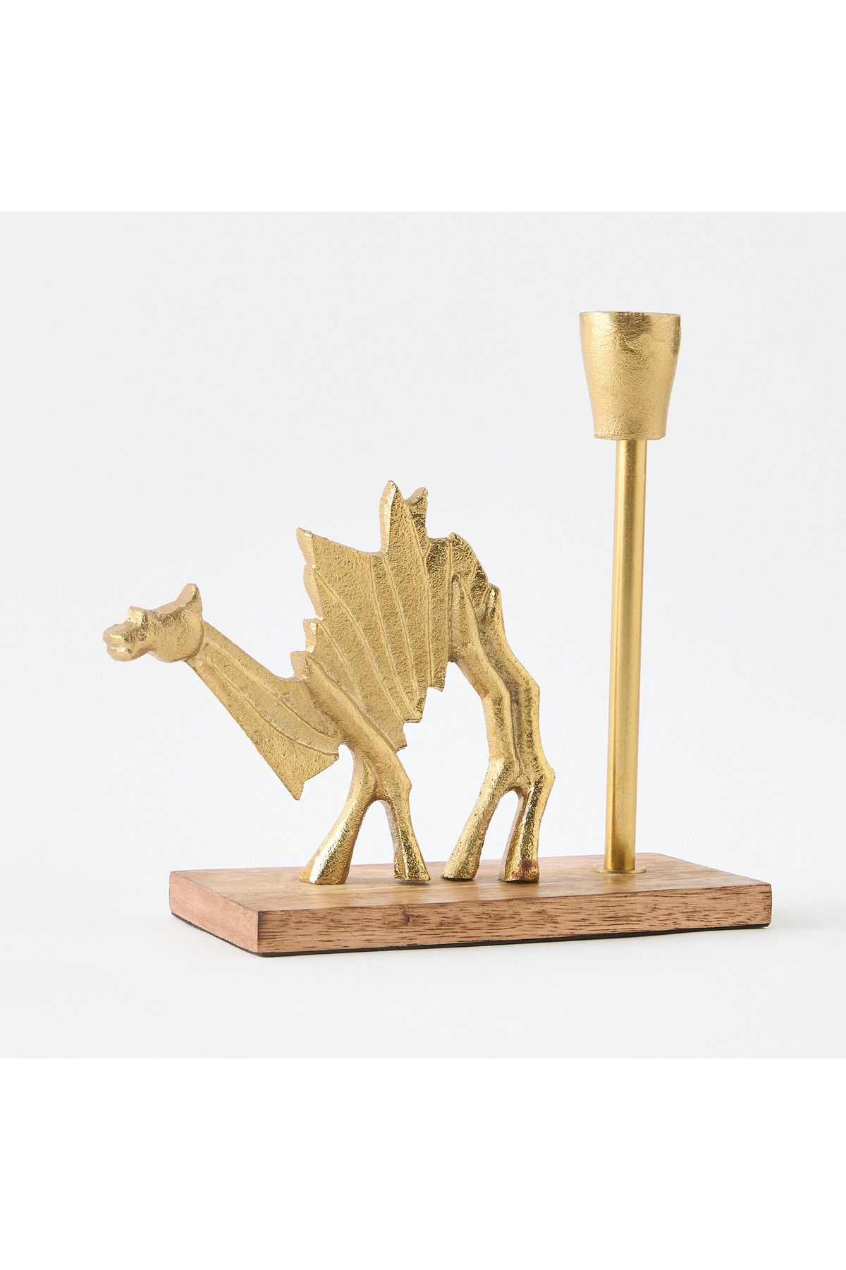 erorex-Rayon Aluminium Camel Taper Candleholder with Wooden Base - 21x8x18.5 cm 6