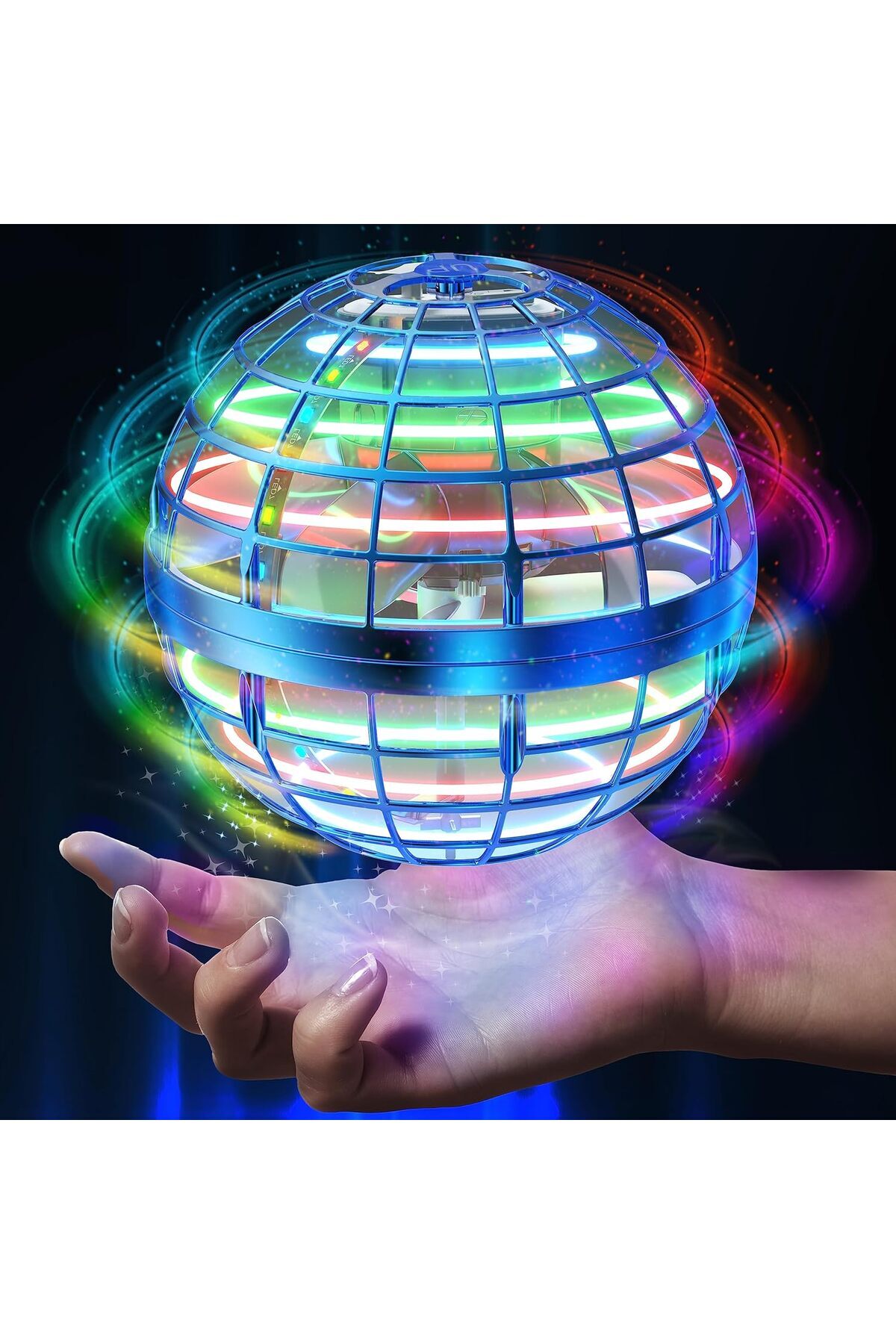 AWH-Flying Ball Toy, Nebula Orb Globe Mini Drone with RGB 360° Lights & Magic Controller (Blue) 1