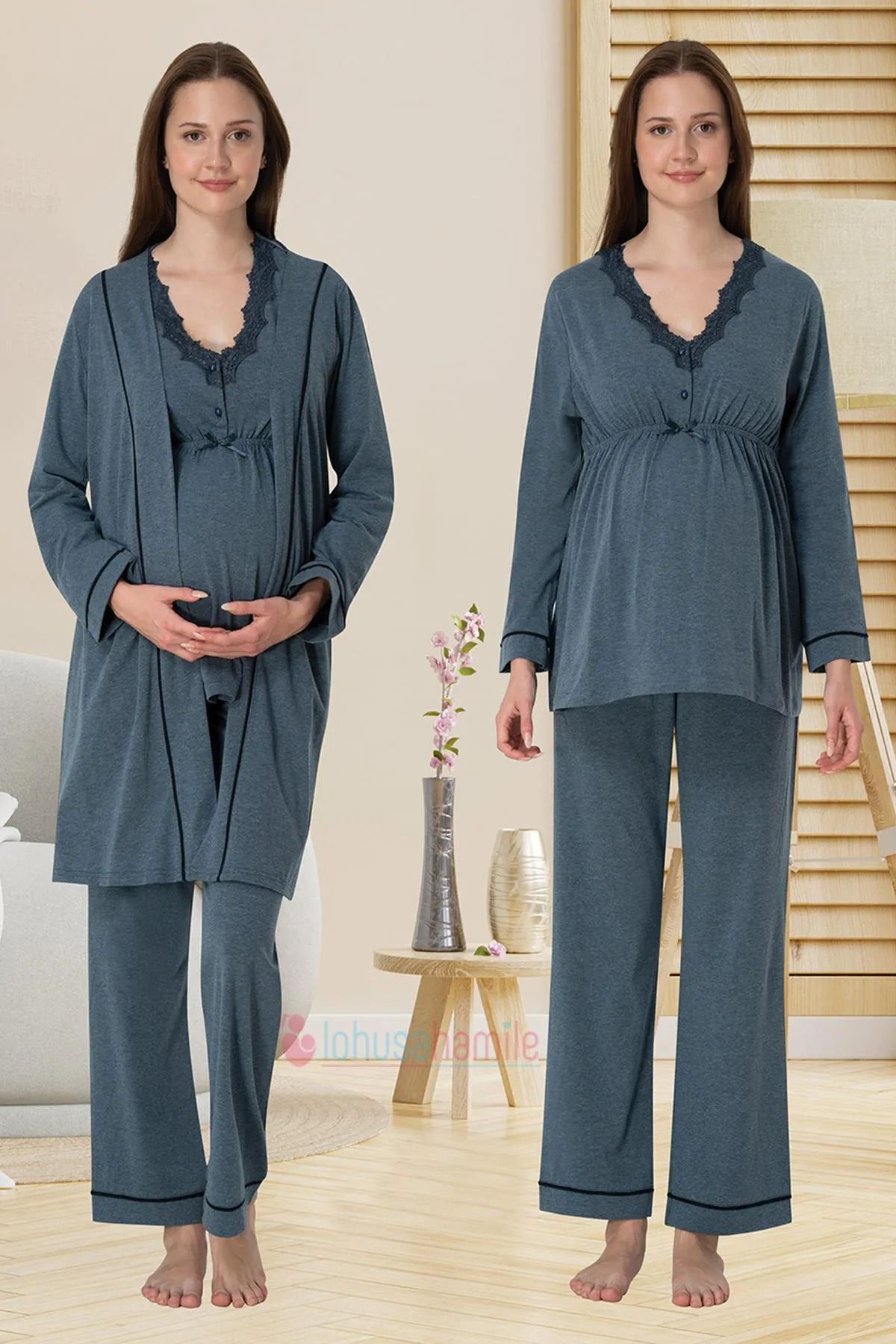 lohusacenneti-Cotton Maternity Pajamas Dressing Gown Set 1