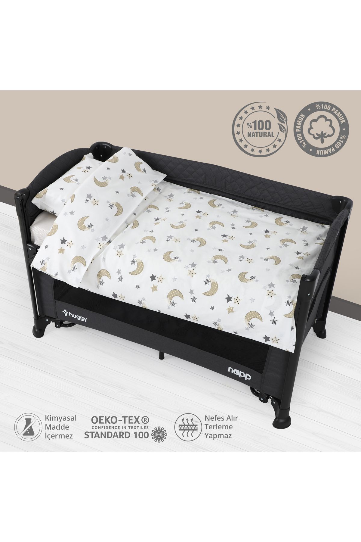 Huggy-100% Cotton 130X80 Park Bed Crib Baby Bedding Set 3