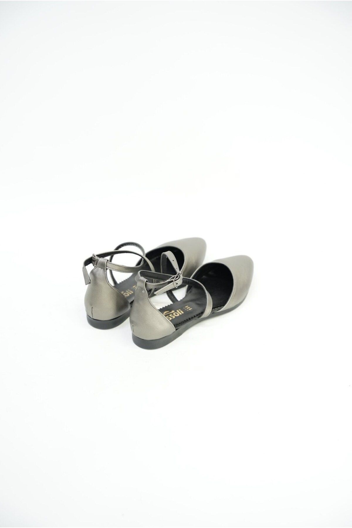 EYMEN SHOES-Silver Ballet Shoes with Ankle Tie 1