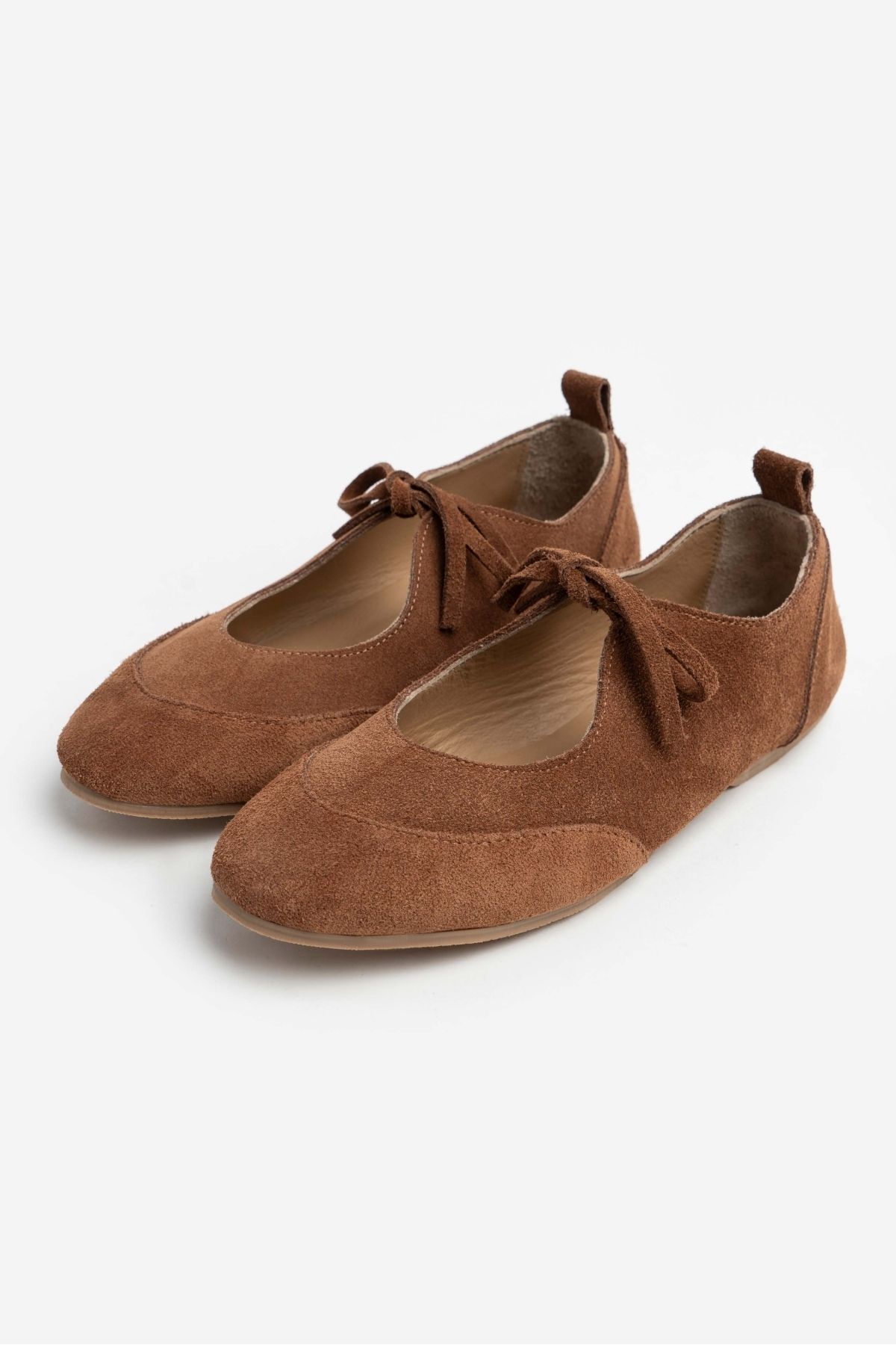 NİŞANTAŞI SHOES-Tokyo Tan Genuine Suede Single Strap Flat Sole Women's Ballerinas 7