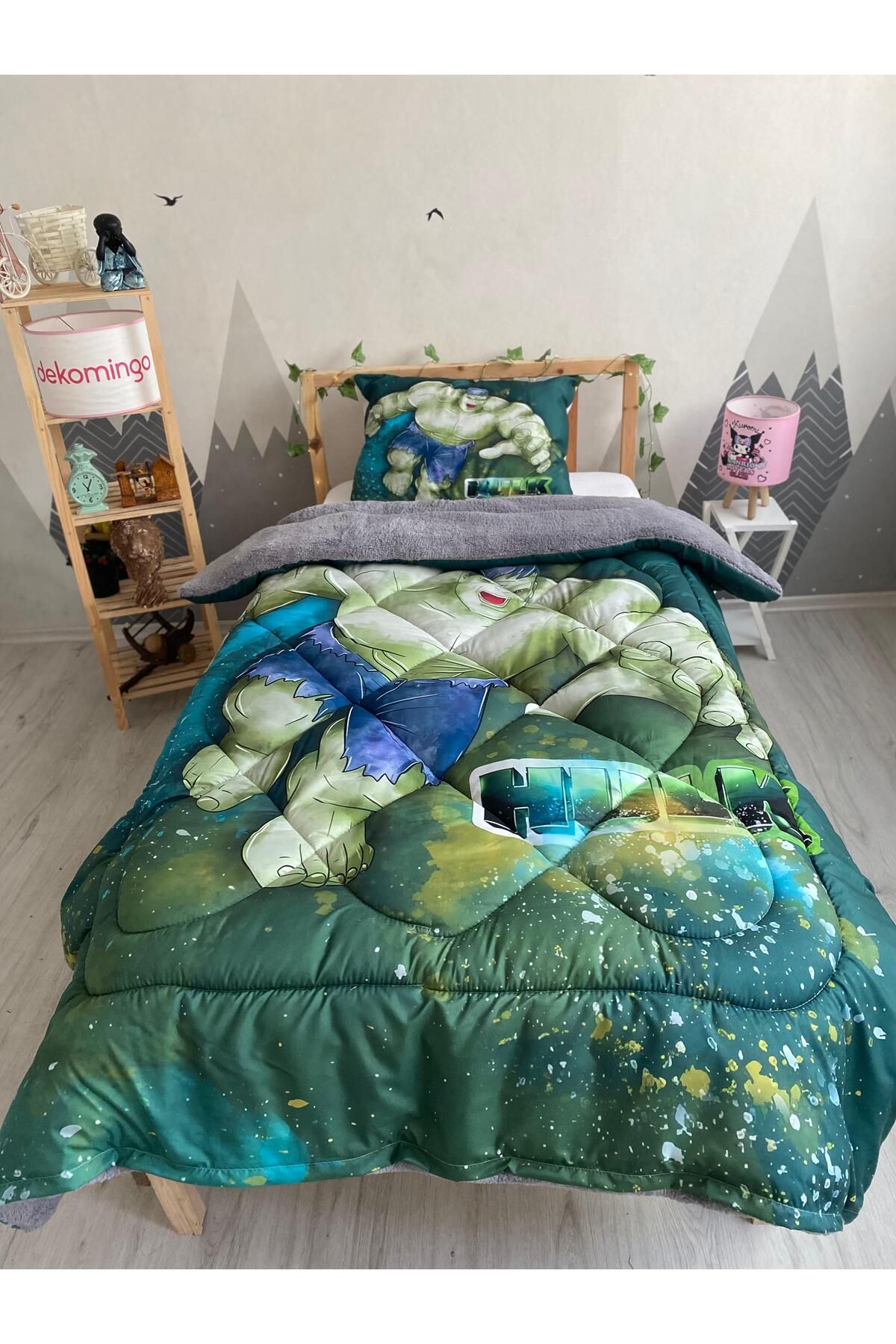 dekomingo Pluș Hulk Verde Cameră Bebeși Și Copii Pilota Matlasată - One Size