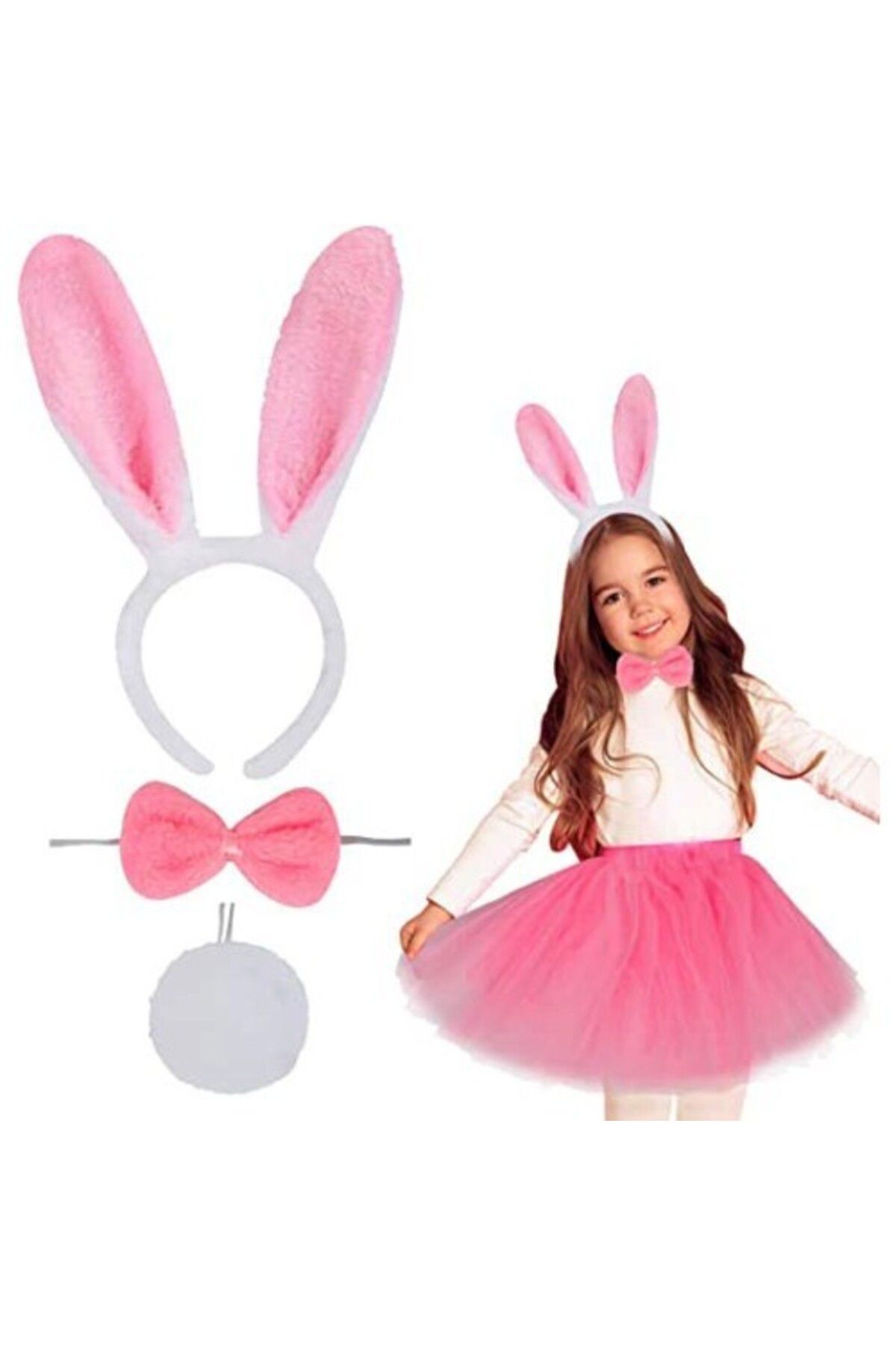 Home Pembe Tavşan Tacı Etek Papyon Kuyruk Kostüm Seti Çocuk Boy