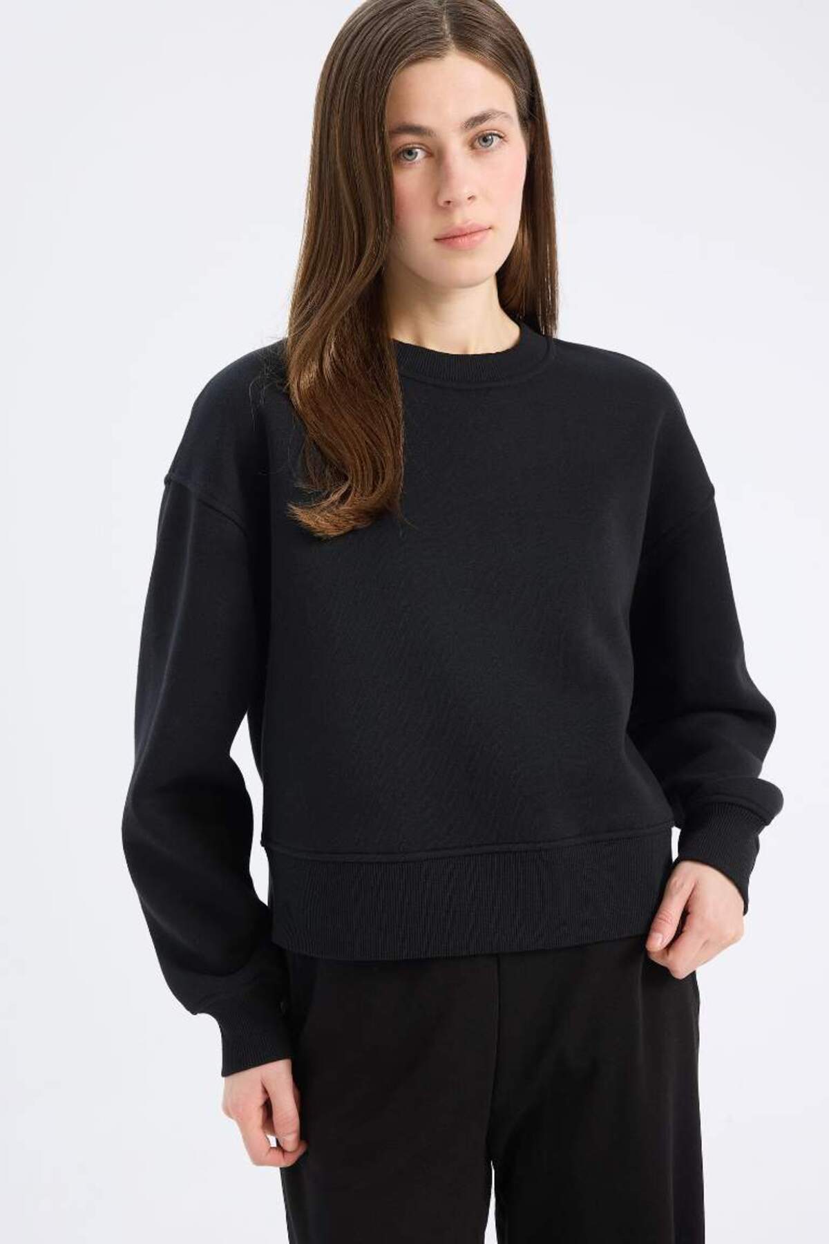 DeFacto-New Season Boxy Fit Crew Neck Basic Plain Thick Sweatshirt 4