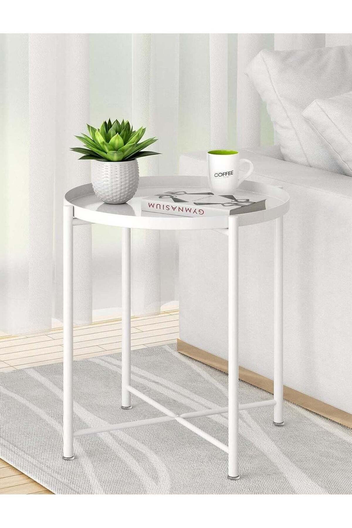 ALMUFARREJ-Round Steel Table White 45x53x45cm 1