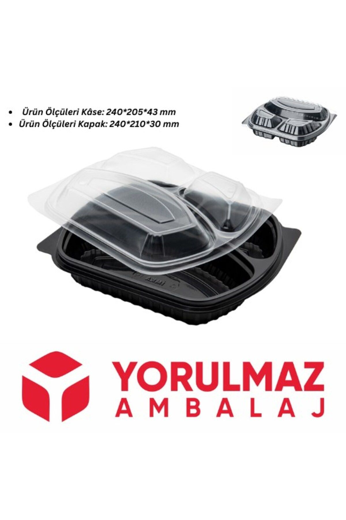 YorulmazAmbalaj-3 Compartment Microwave Food Container with Lid 50 Pieces 1